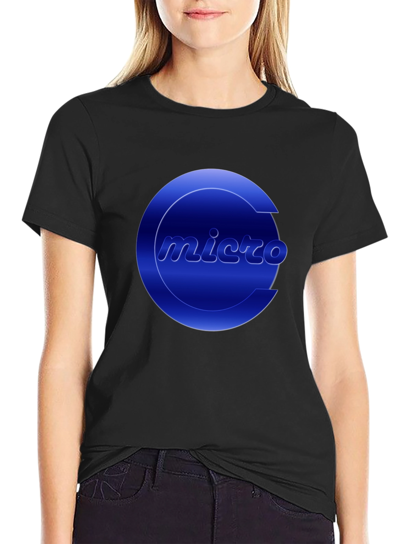 Black Micro Graphic Tee - Cool Blue Logo T-Shirt view 2