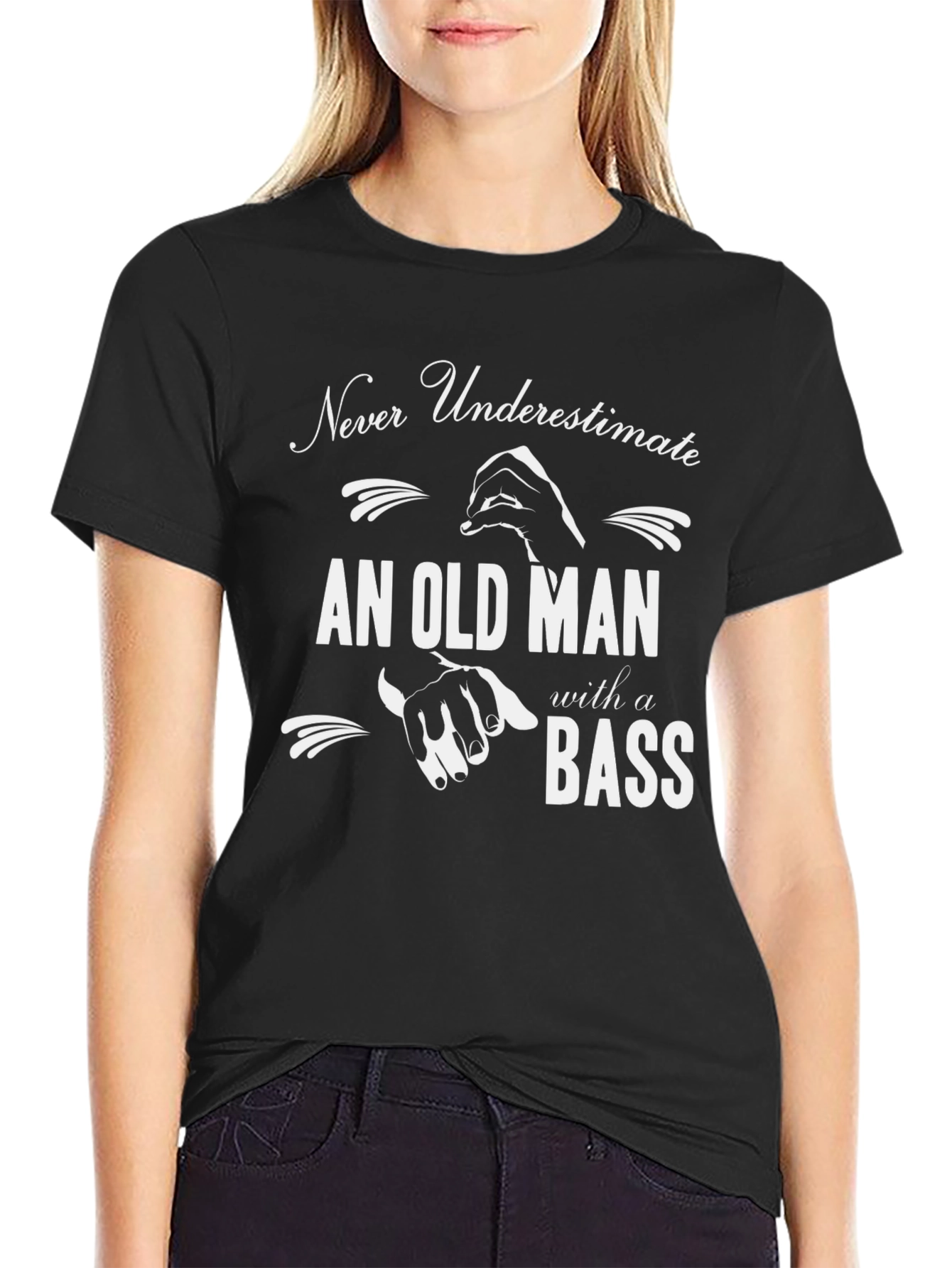 Black Never Underestimate Old Man with Bass T-Shirt view 2