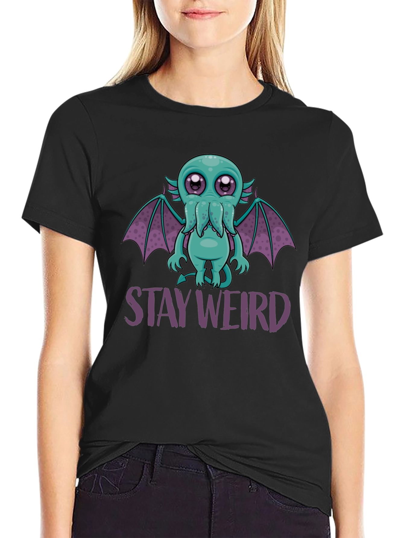 Black Stay Weird Cthulhu T-Shirt - Fun Graphic Tee view 2