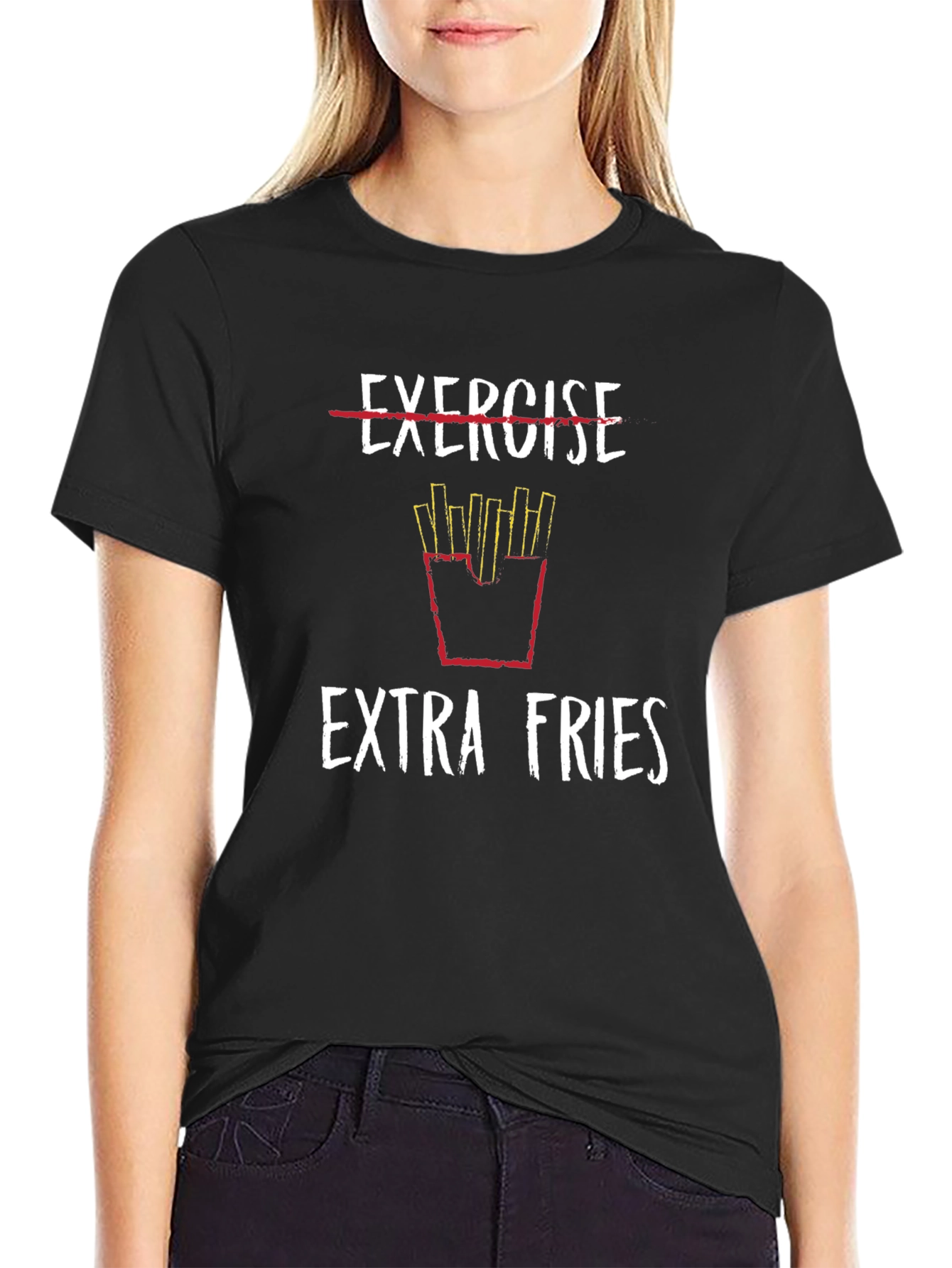 Black Extra Fries Graphic Tee - Funny Foodie T-Shirt view 2