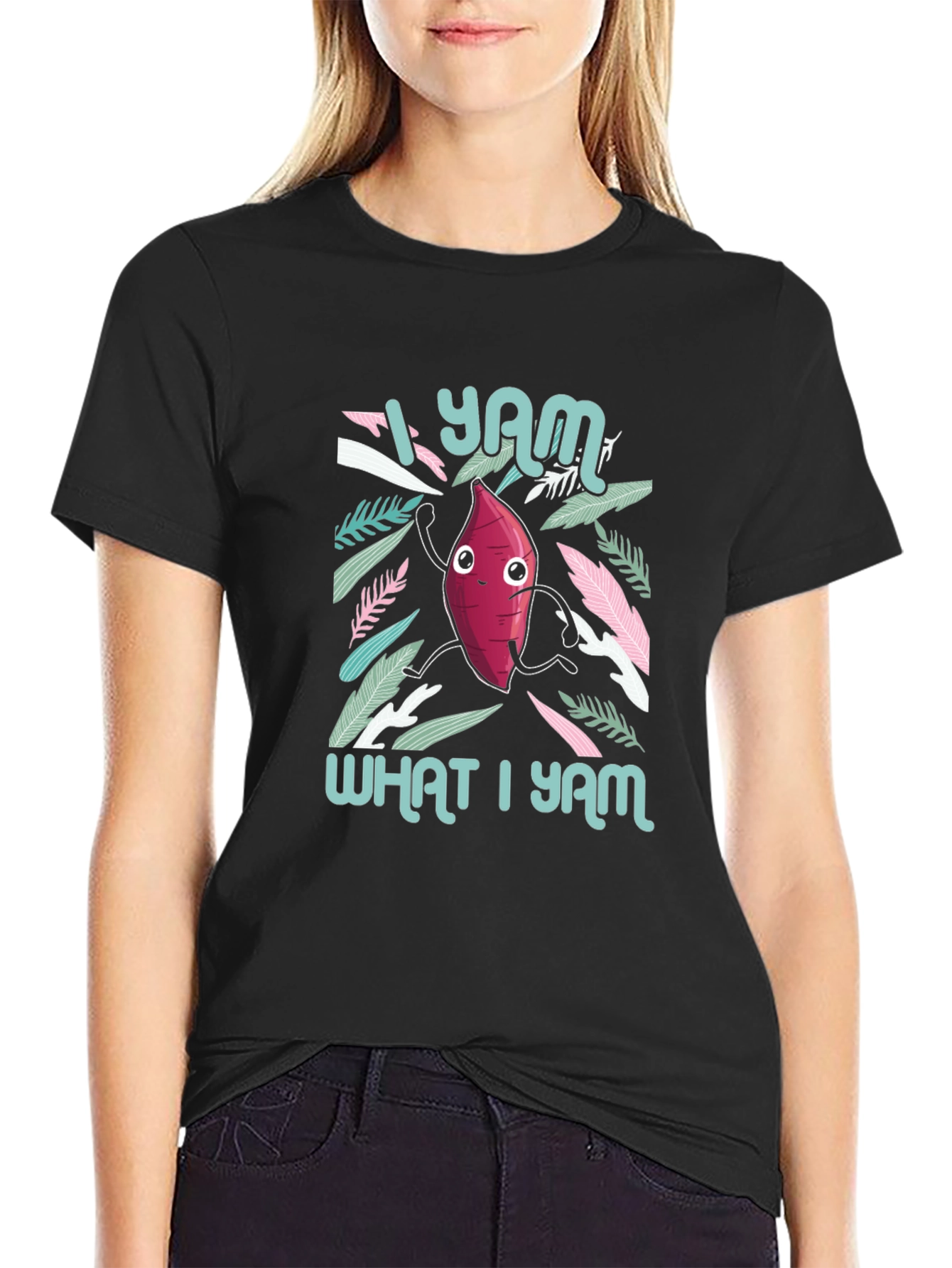 Black I Yam What I Yam Graphic Tee - Cute Sweet Potato T-Shirt view 2