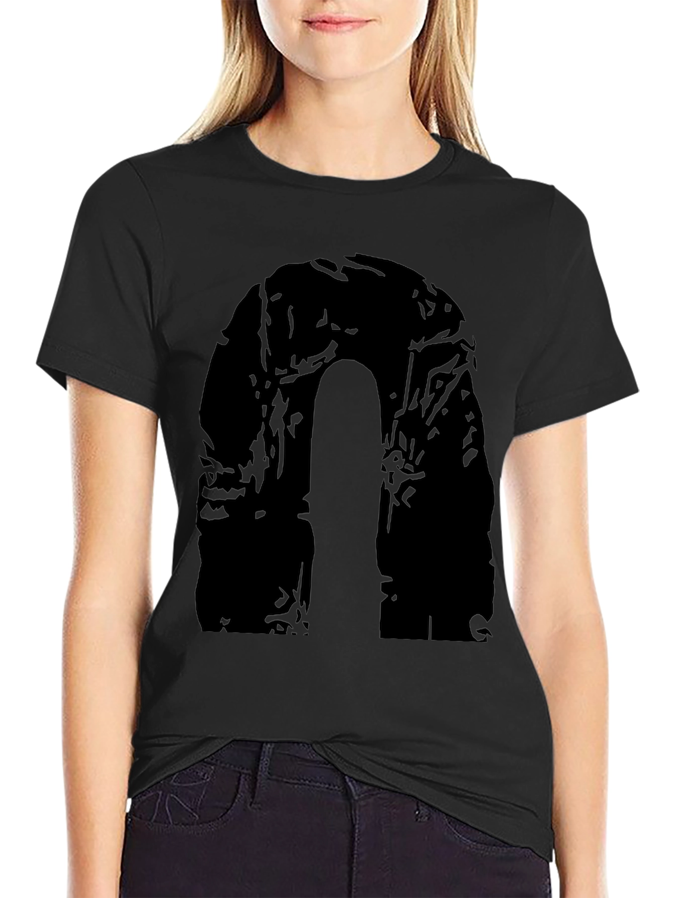Black Men's Black Graphic Tee - Abstract Arch Design view 2