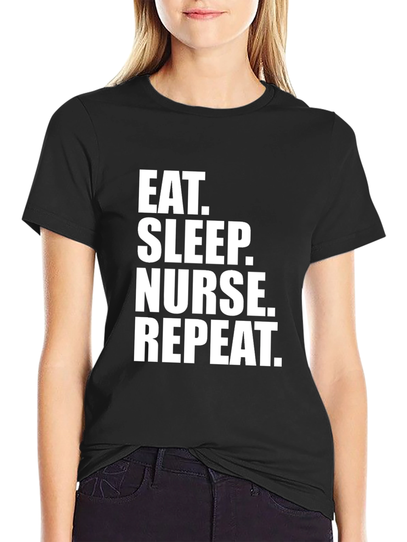 Black Eat Sleep Nurse Repeat Black T-Shirt view 2