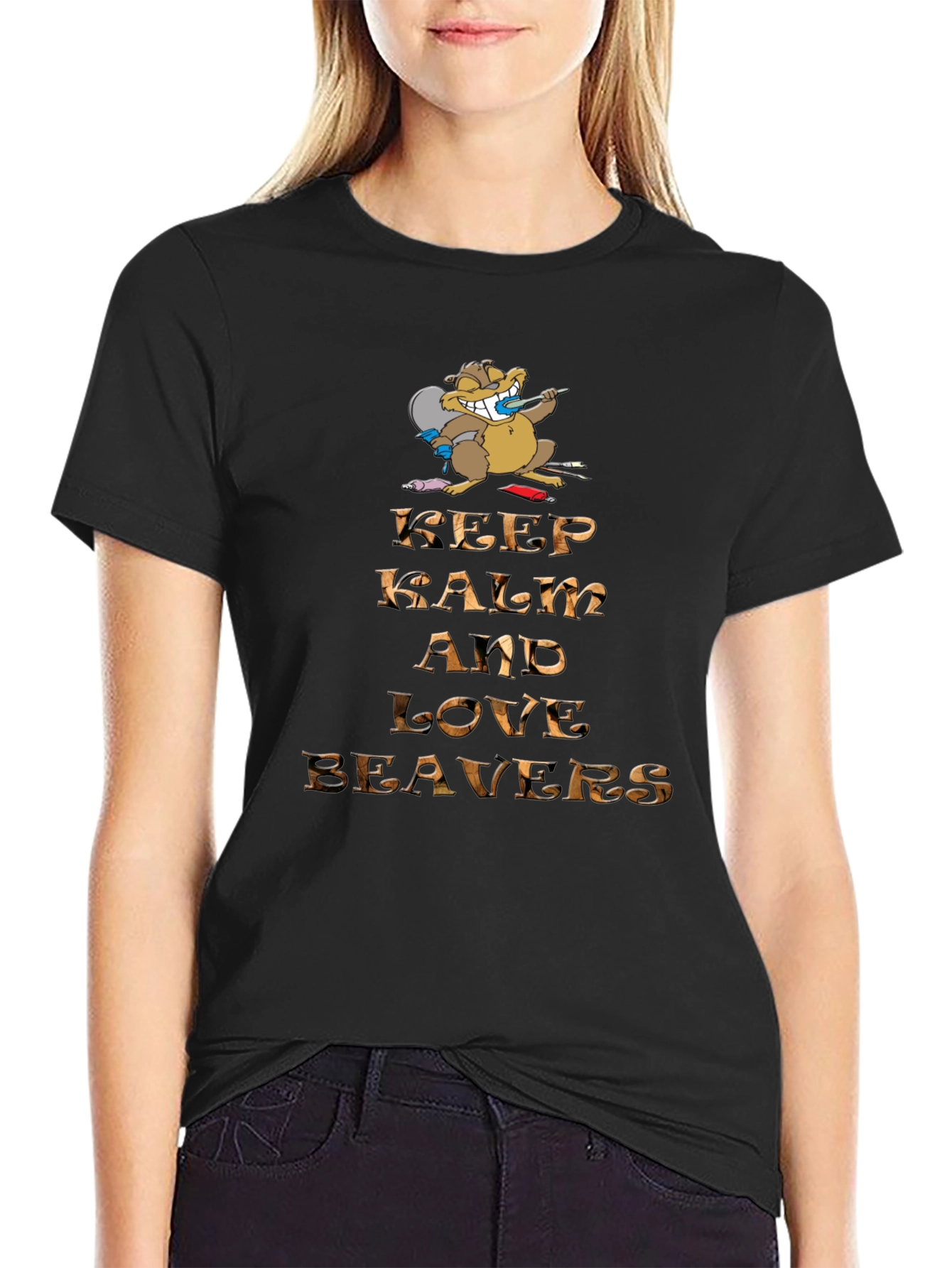 Black Keep Calm and Love Beavers Graphic Tee view 2