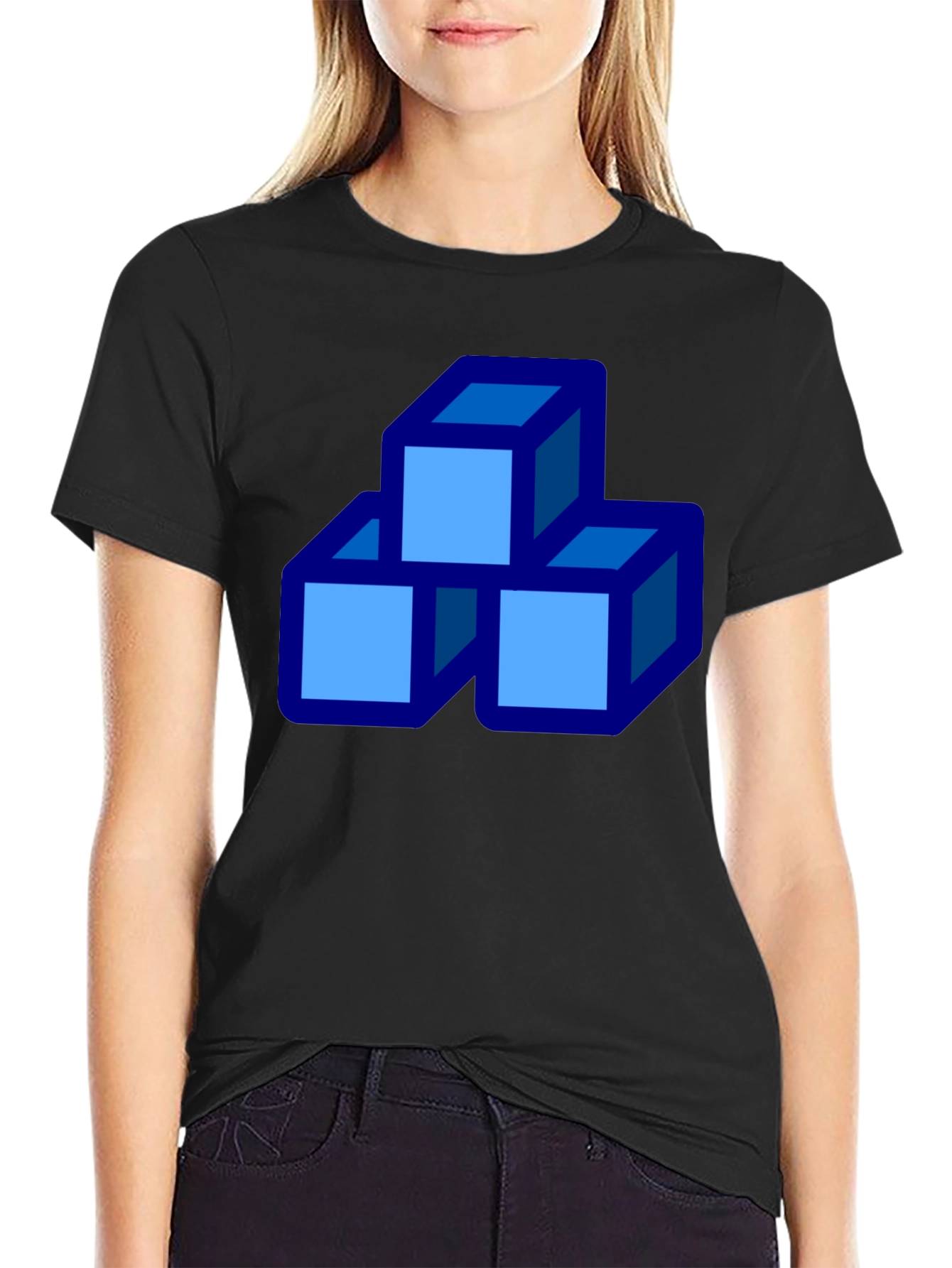 Black Geometric Cube Stack Graphic Tee - Modern Casual Shirt view 2
