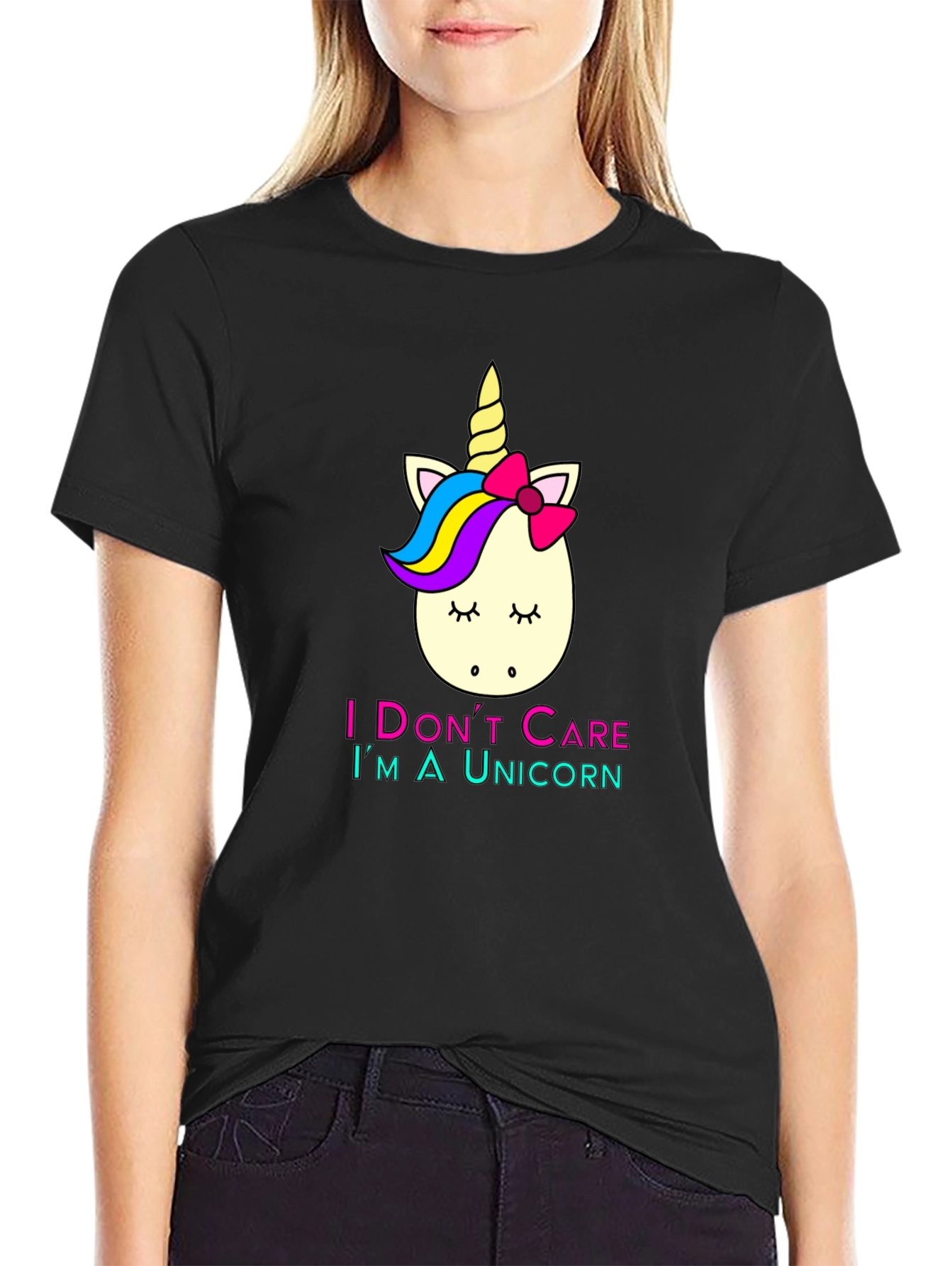 Black Unicorn T-Shirt: I Don't Care, I'm a Unicorn view 2