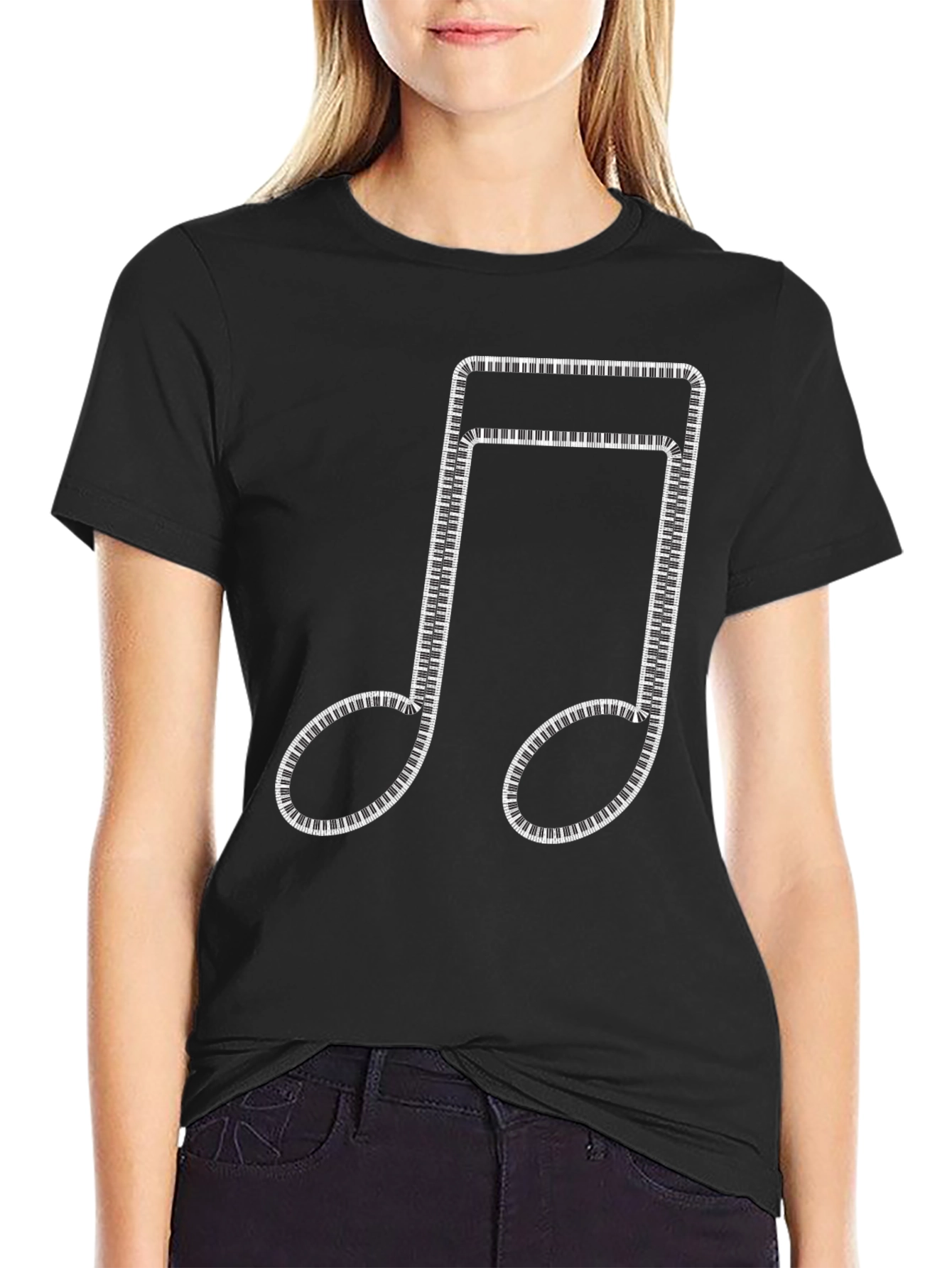 Black Musical Note Piano Keys Black T-Shirt view 2