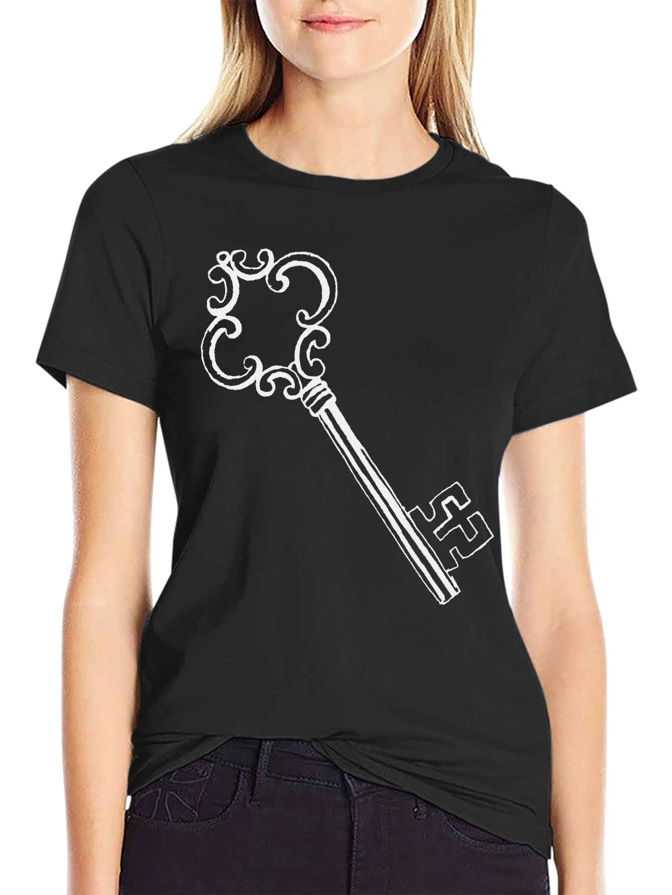 Black Vintage Key Graphic Black T-Shirt view 2