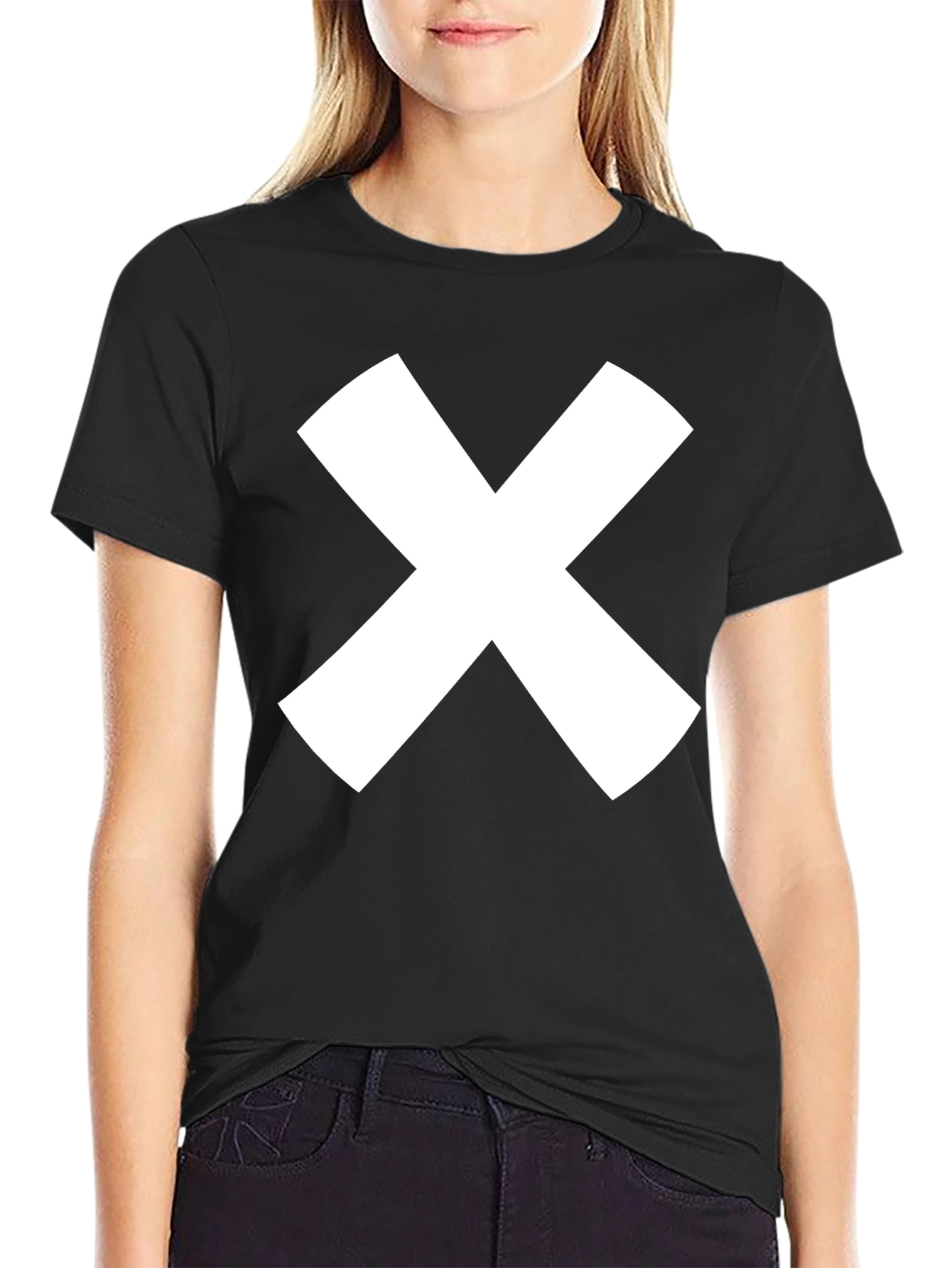 Black Bold White X Graphic Black T-Shirt - Modern Casual Style view 2