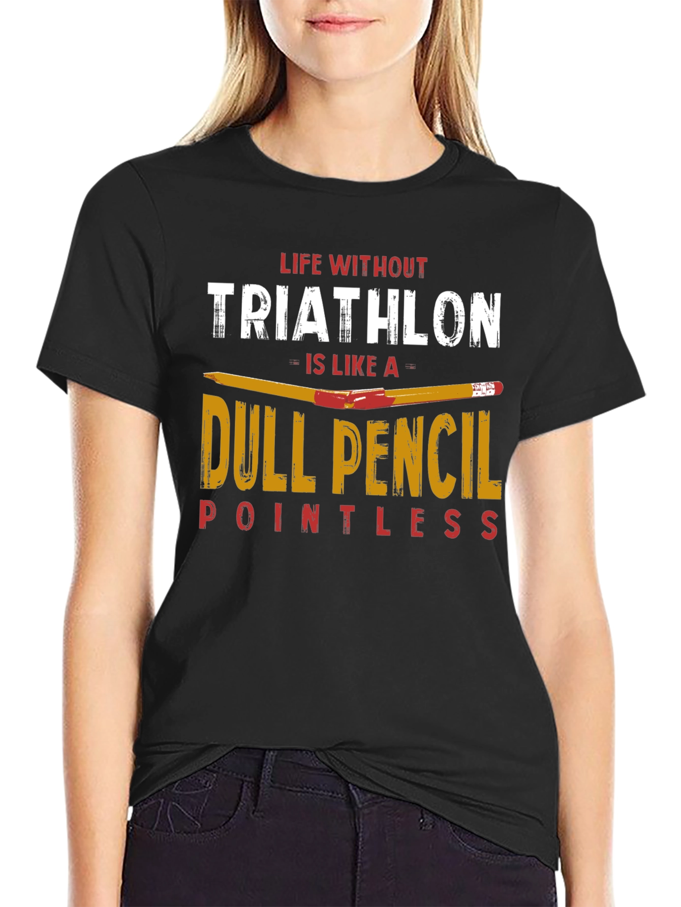 Black Triathlon Dull Pencil T-Shirt for Athletes view 2