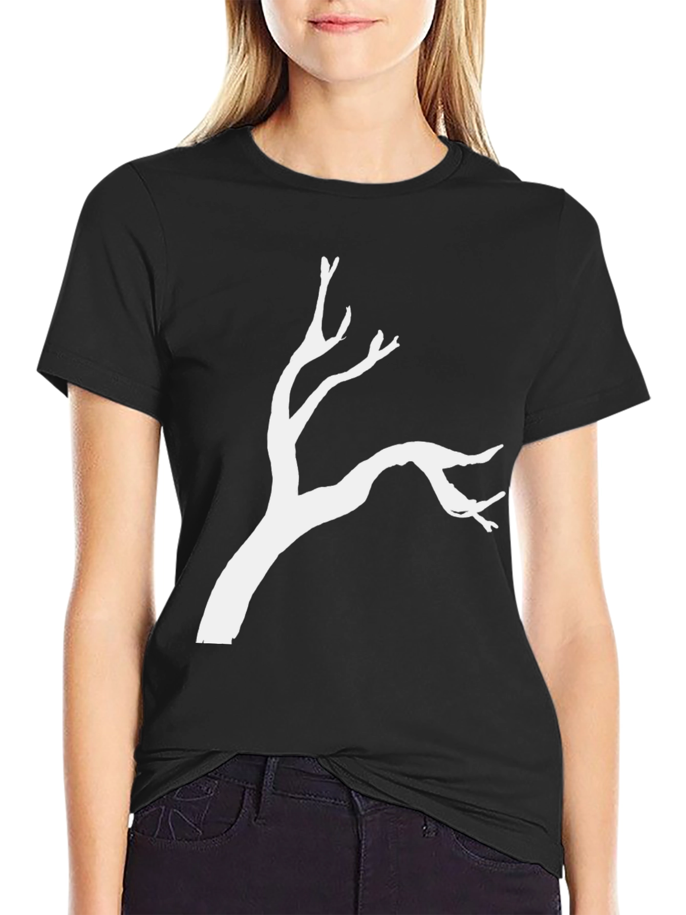 Black Minimalist Tree Branch Graphic Tee - Black Cotton view 2