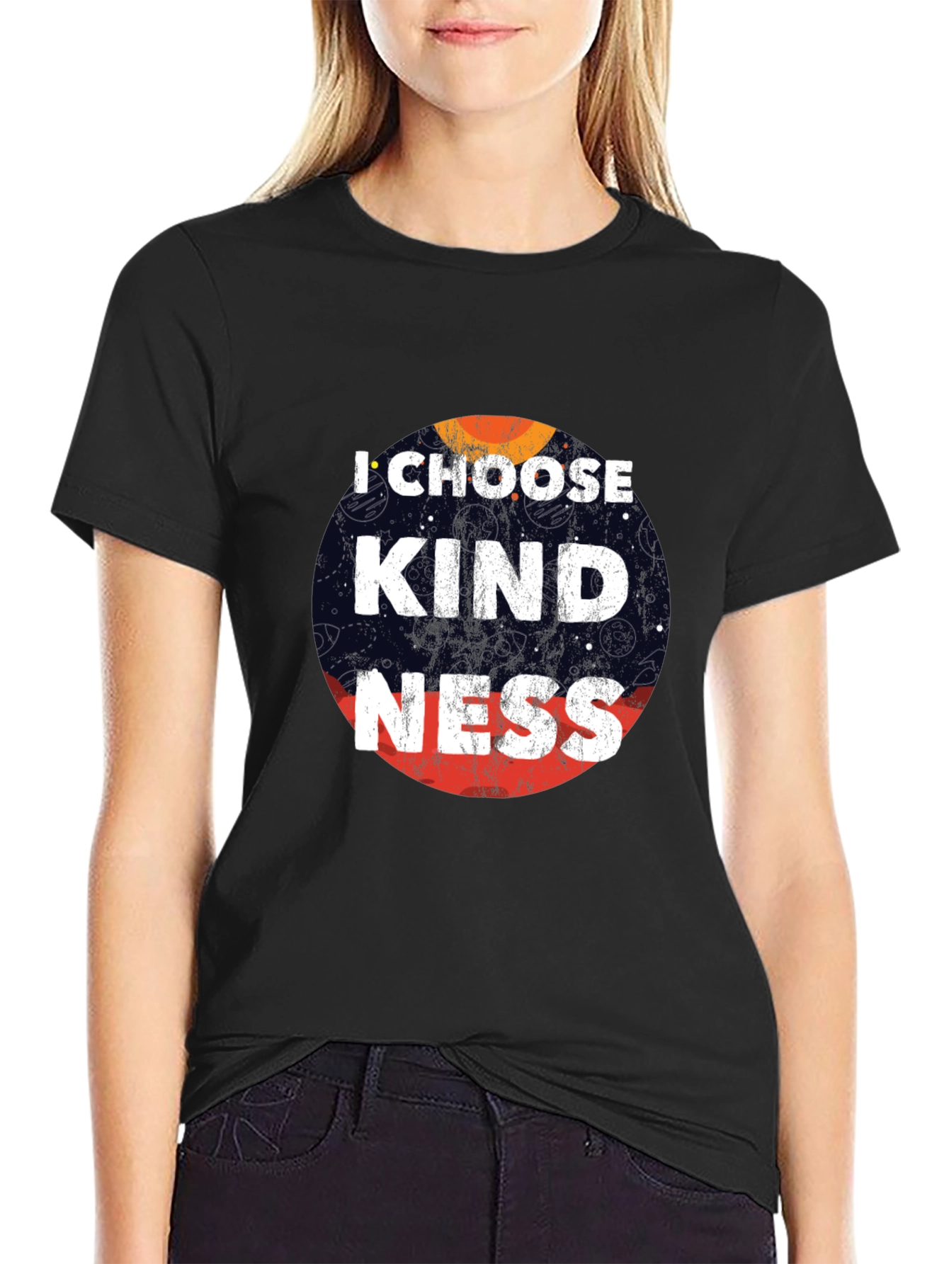 Black I Choose Kindness Graphic Tee - Black Cotton Casual T-Shirt view 2
