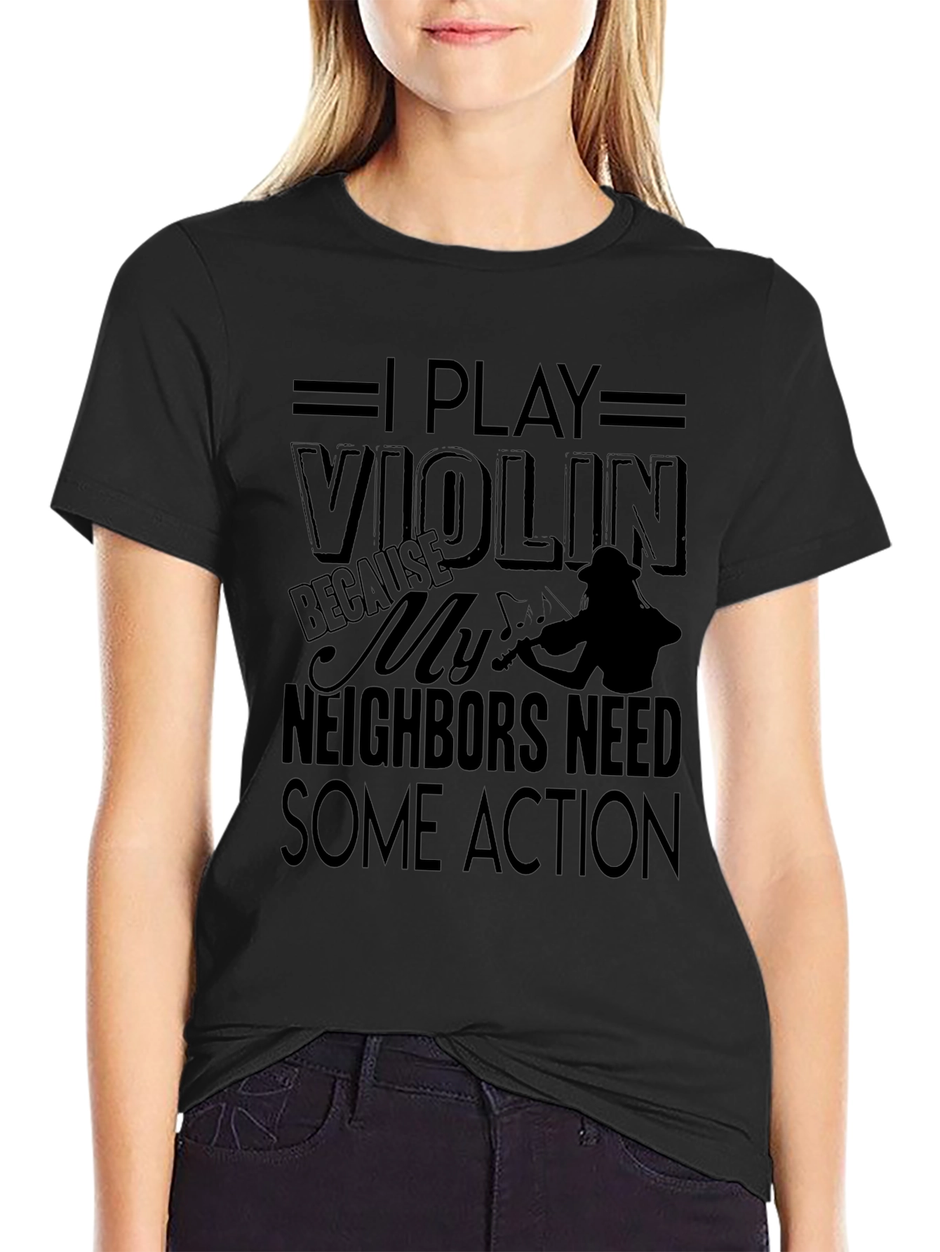 Black I Play Violin Black Graphic T-Shirt Musician Tee view 2