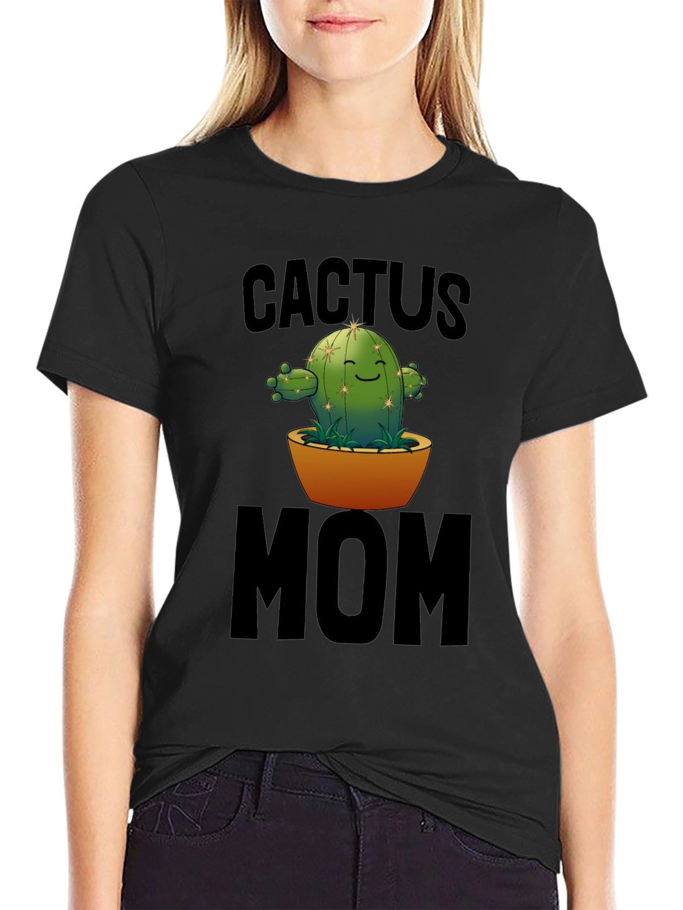 Black Cactus Mom Graphic Tee - Unisex Crew Neck view 2