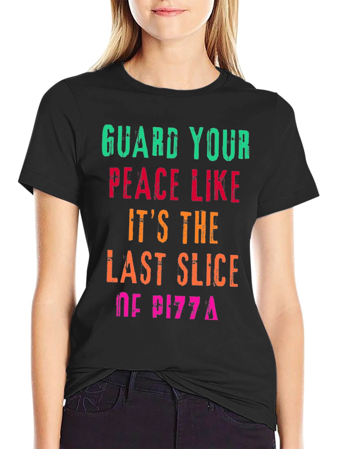 Black Guard Your Peace Pizza T-Shirt - Funny Graphic Tee view 2