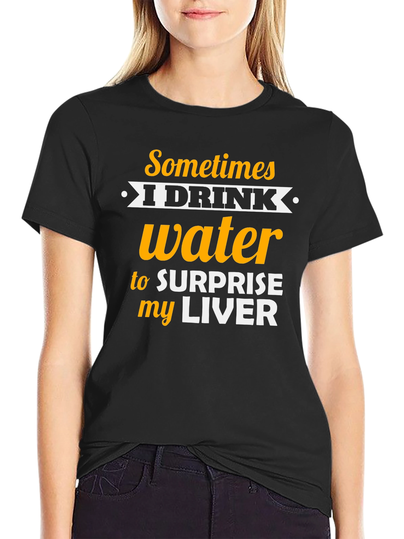 Black Humorous Water Drinking T-Shirt view 2