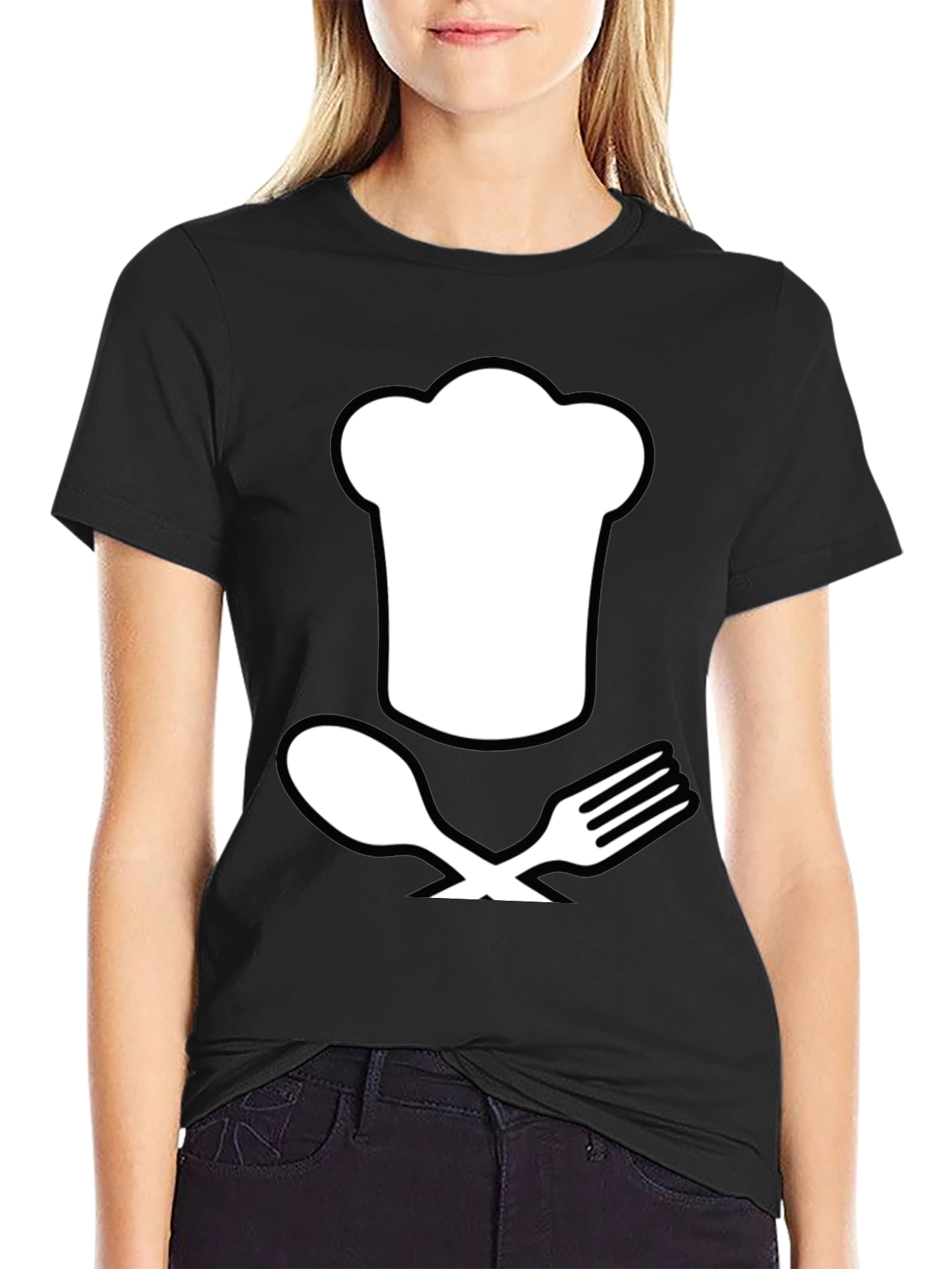 Black Chef Hat and Utensils T-Shirt view 2