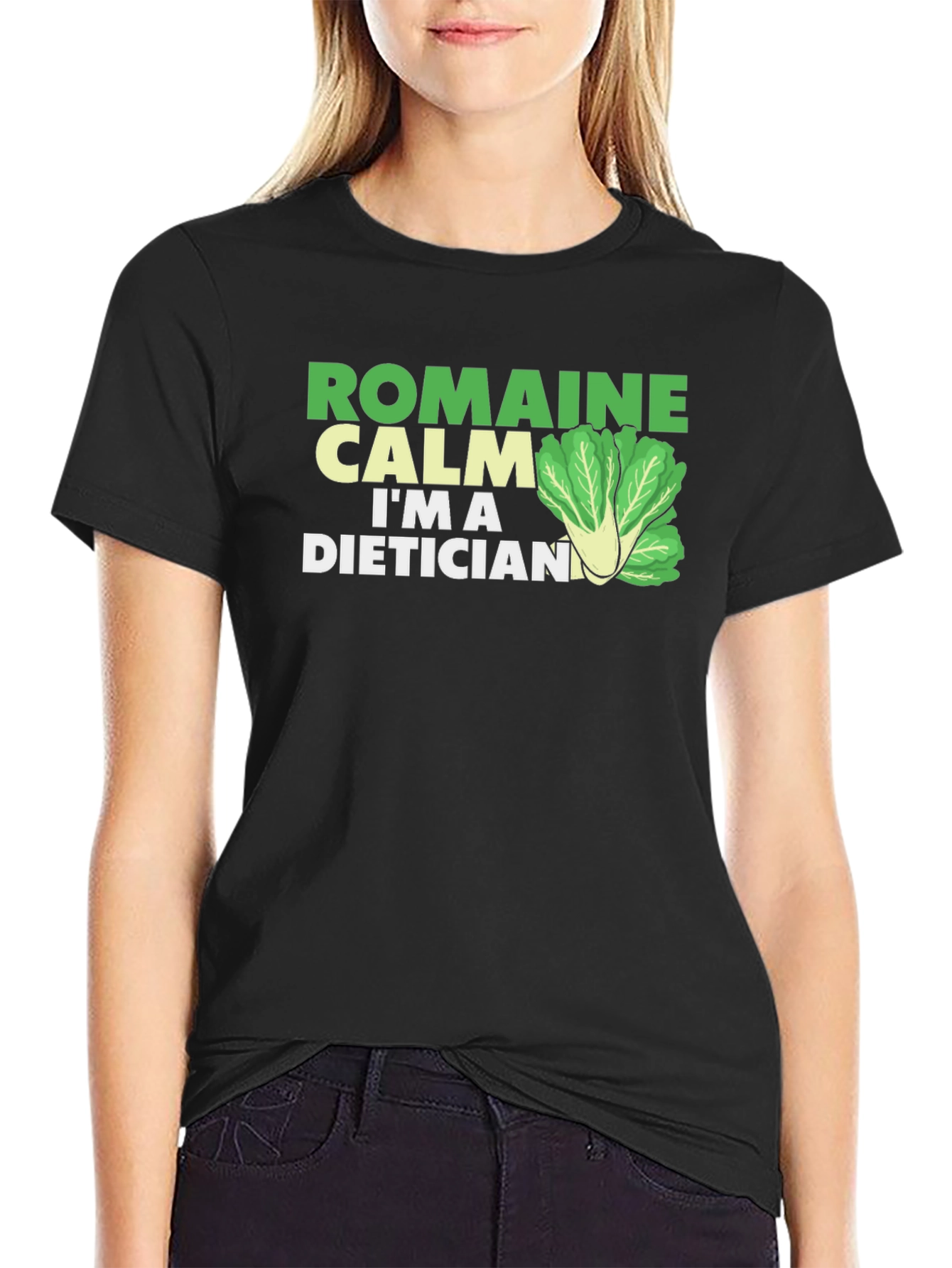 Black Romaine Calm Dietician T-Shirt - Funny Health Food Tee view 2