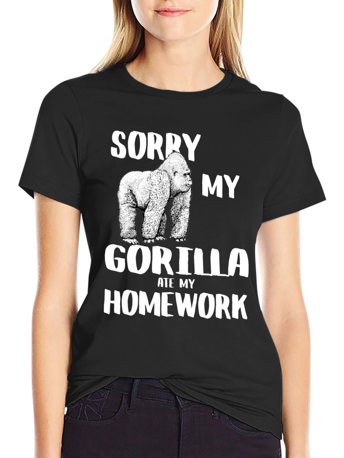 Black Sorry My Gorilla Ate My Homework T-Shirt view 2