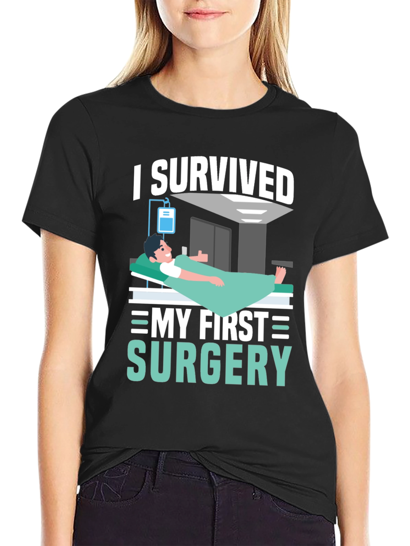 Black I Survived My First Surgery Graphic T-Shirt view 2