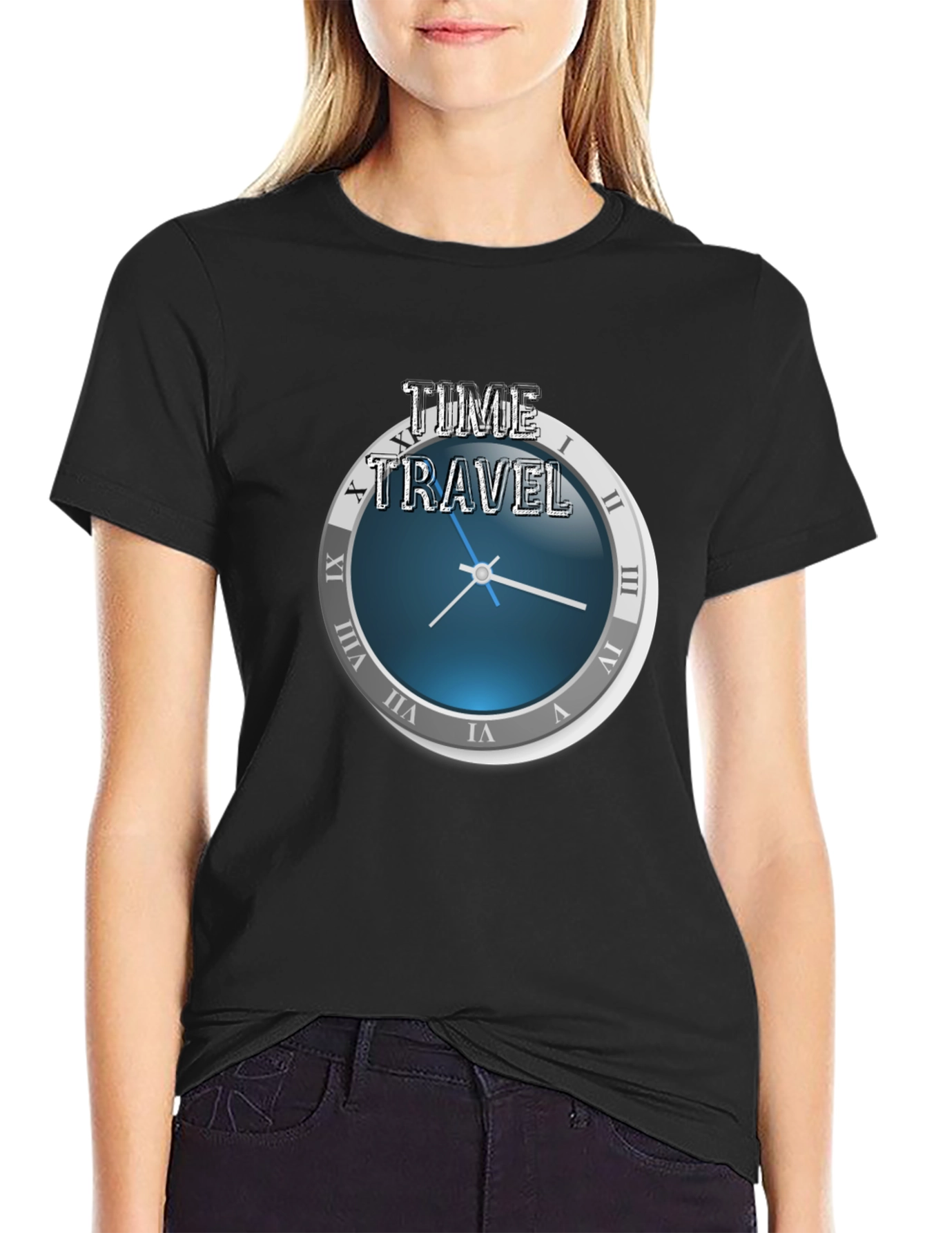 Black Time Travel Graphic T-Shirt - Novelty Design view 2