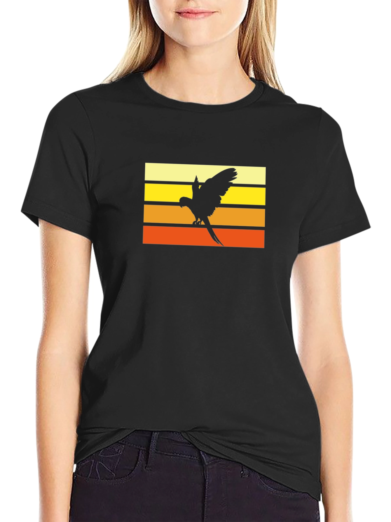 Black Retro Parrot T-Shirt - Vintage Style Bird Graphic Tee view 2