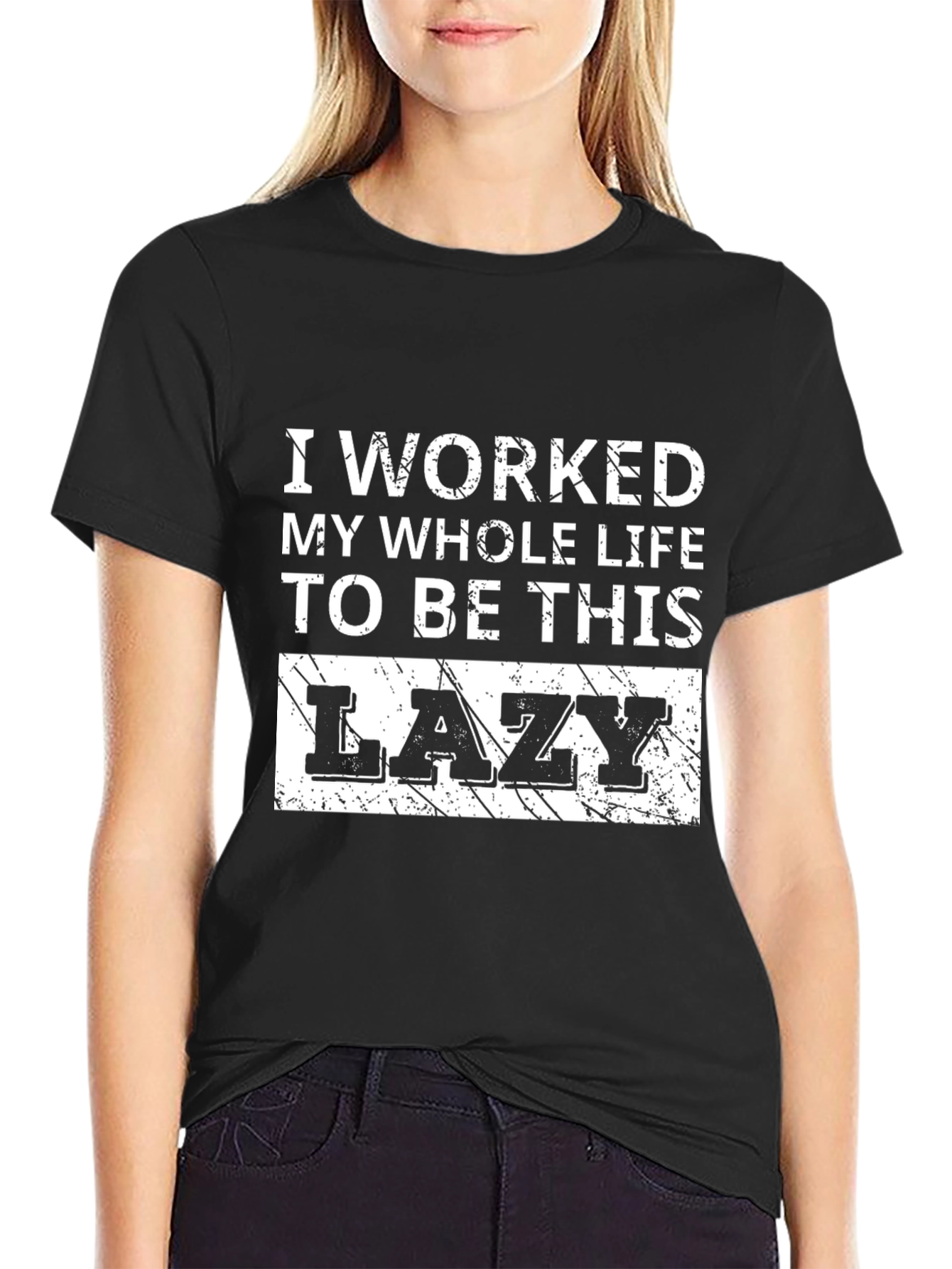 Black Funny Lazy Slogan Black T-Shirt view 2