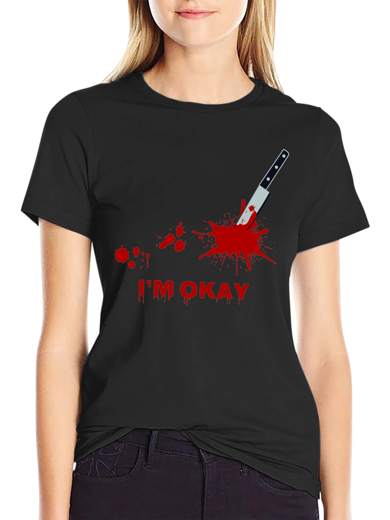 Black I'm Okay Funny T-Shirt view 2