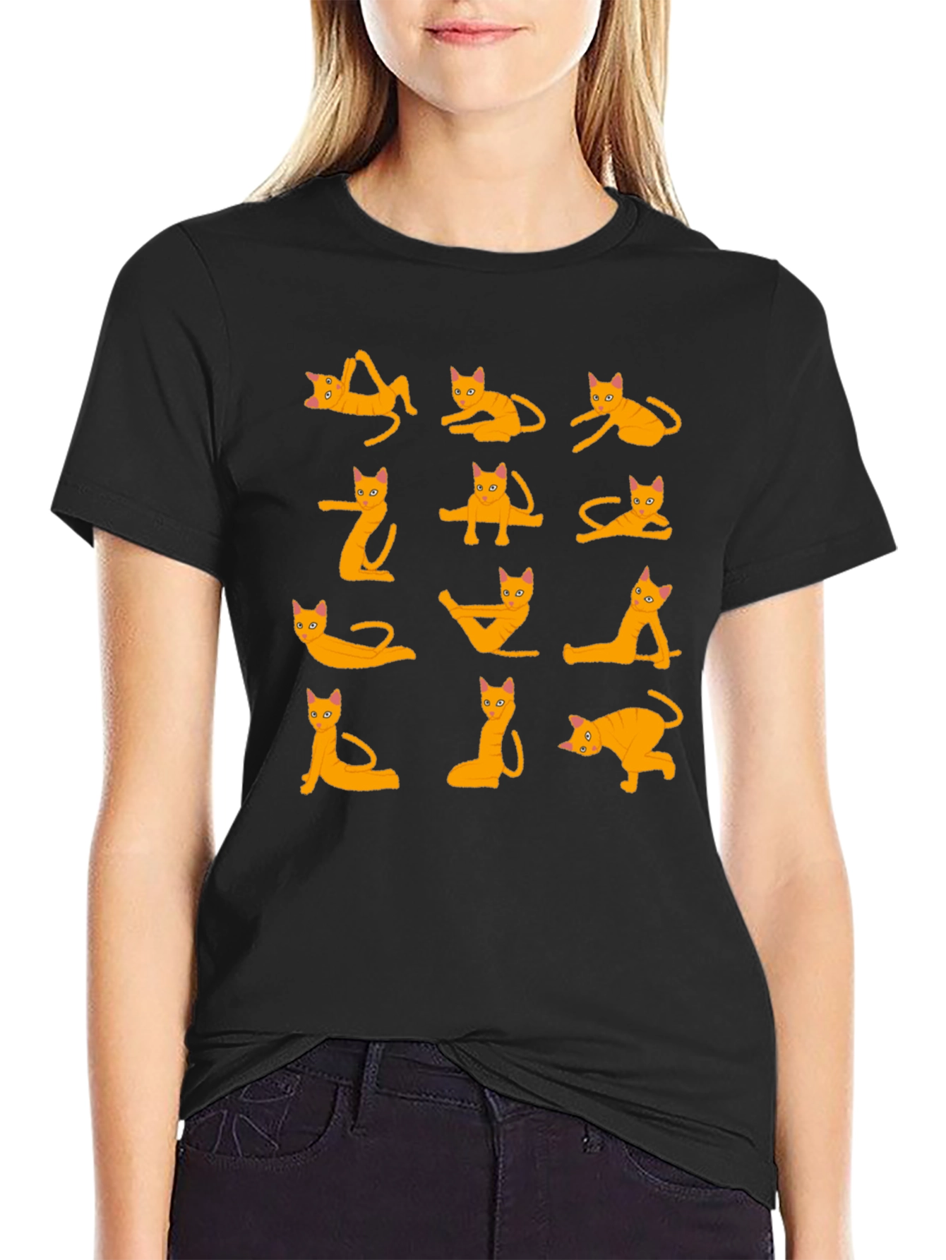Black Yoga Cats Black T-Shirt view 2