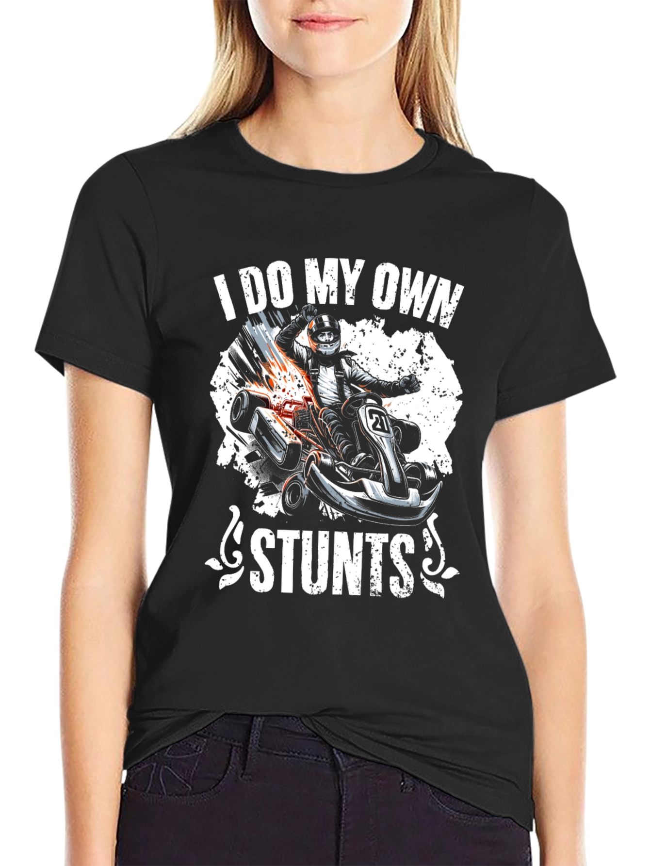 Black I Do My Own Stunts Go-Karting Graphic Tee view 2