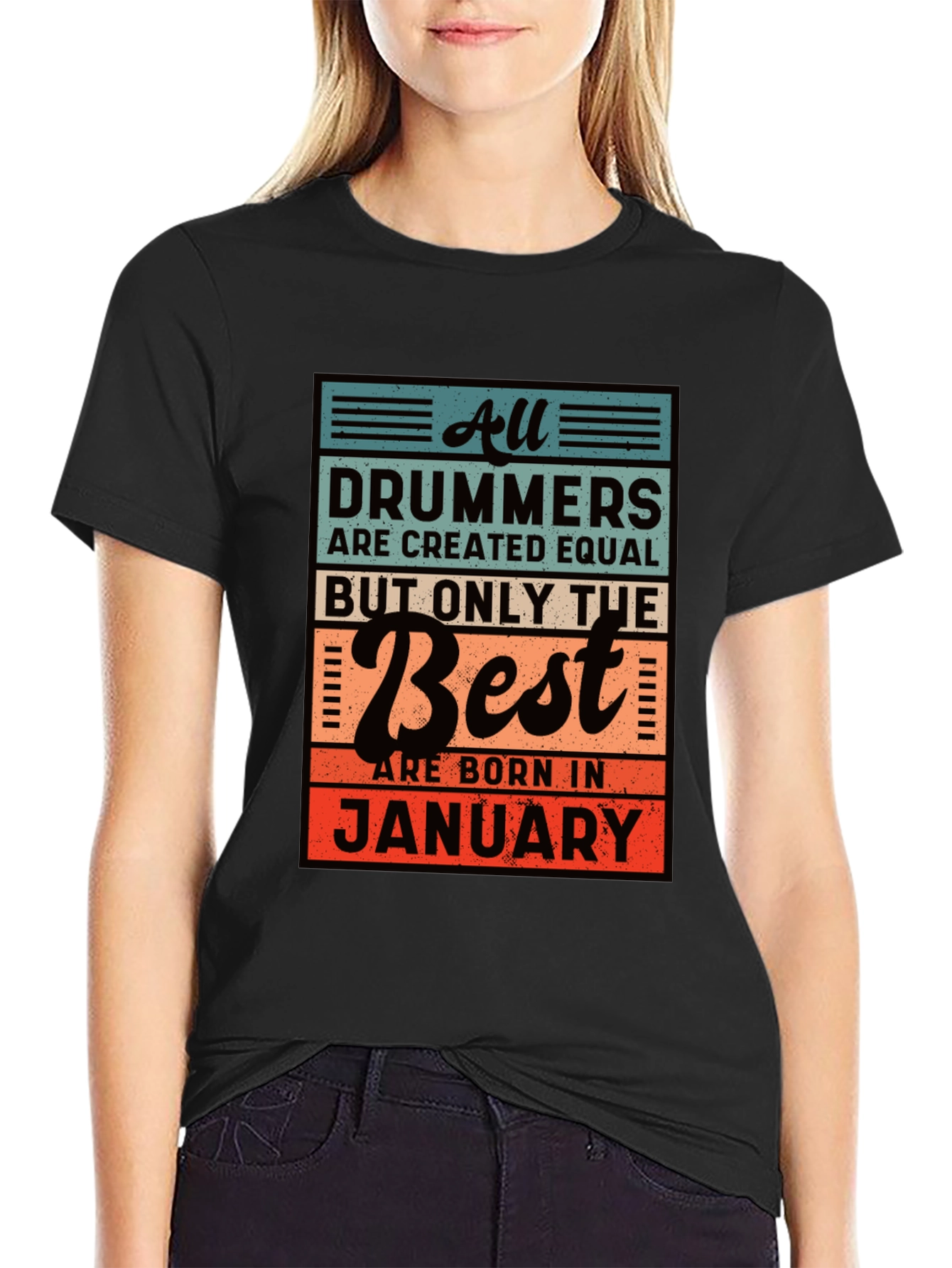 Black Drummers Born in January Black T-Shirt view 2