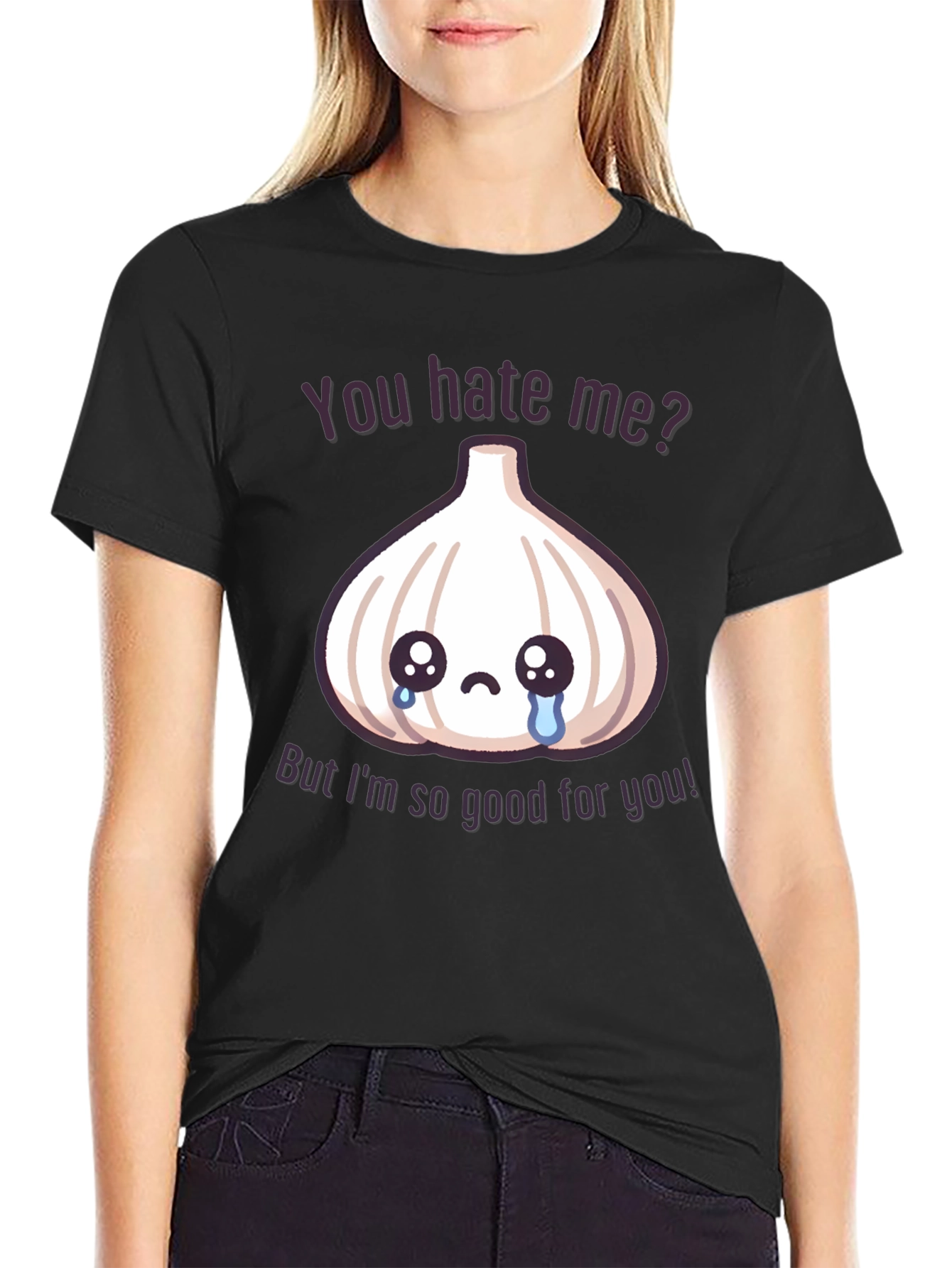 Black Funny Garlic Graphic T-Shirt - You Hate Me? view 2