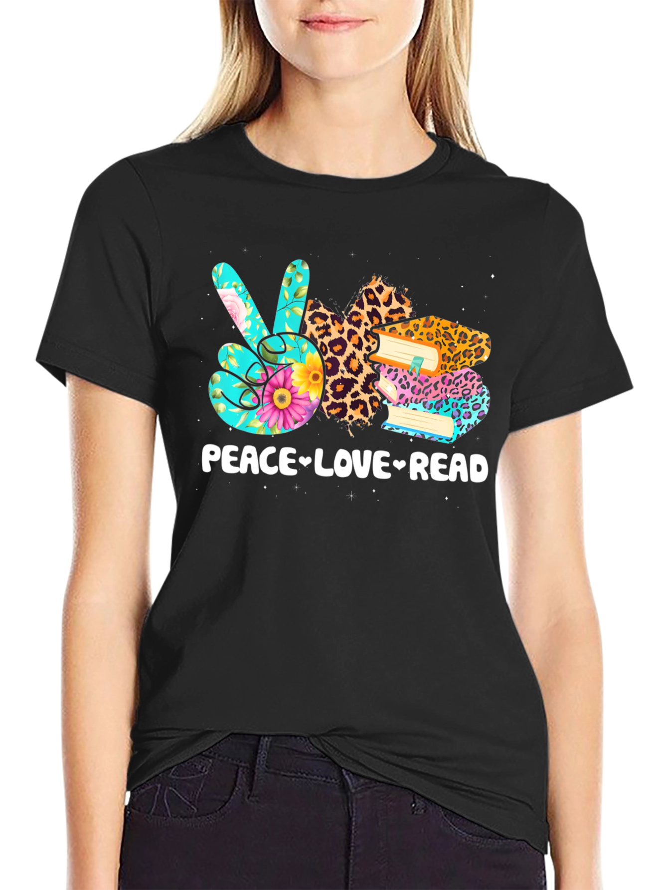 Black Peace Love Read T-Shirt | Book Lover Tee view 2