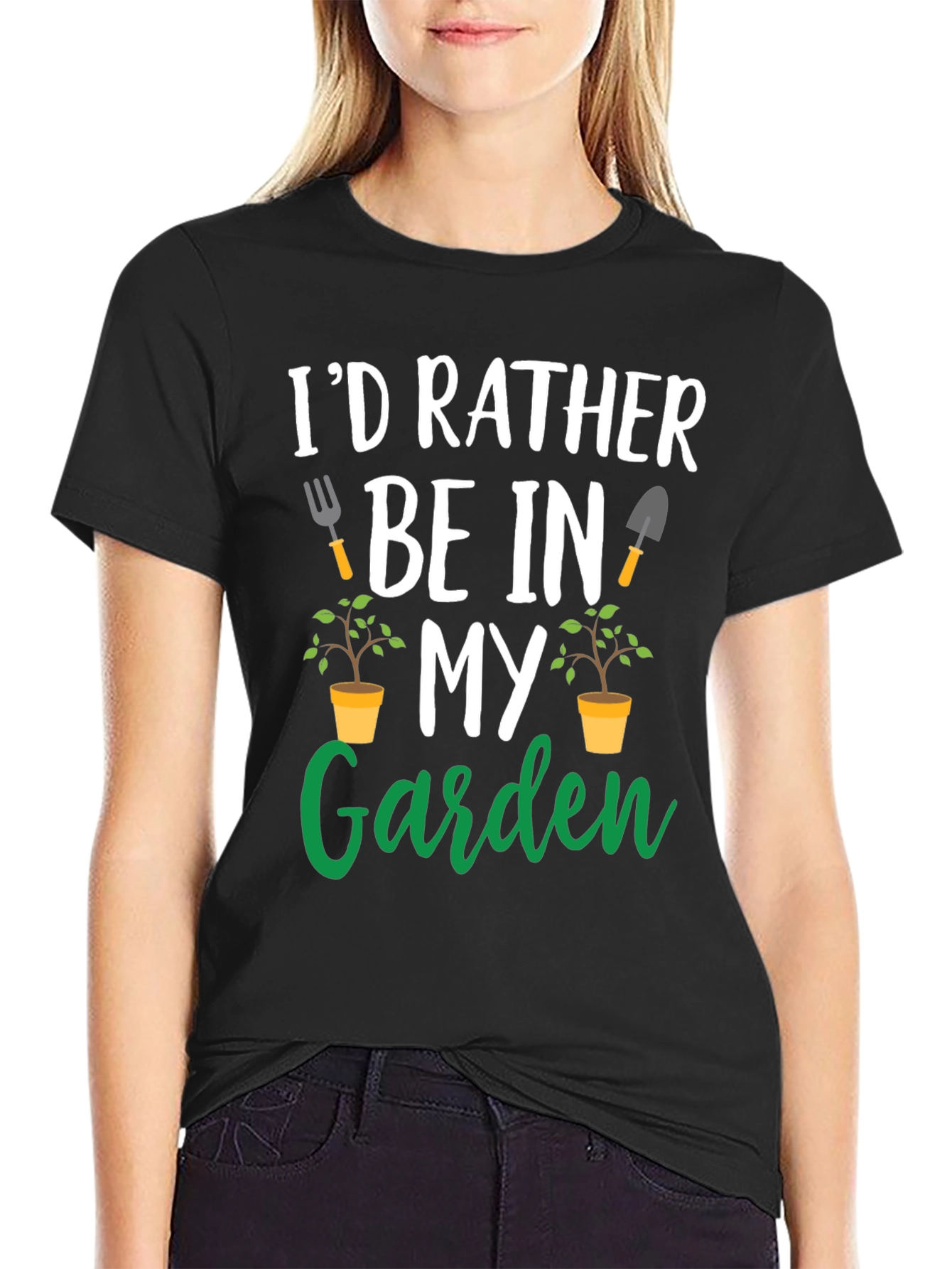 Black Gardening T-Shirt: I'd Rather Be In My Garden view 2
