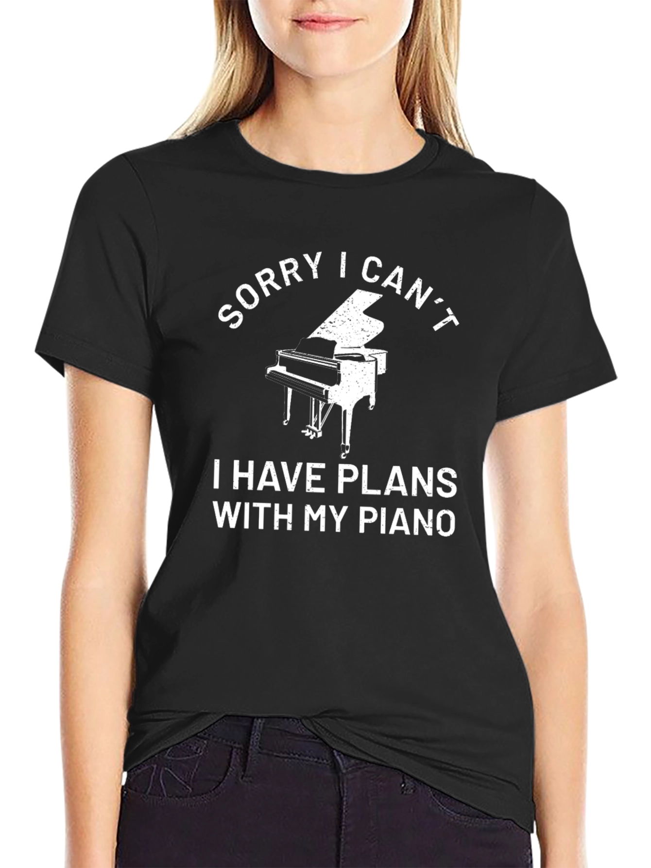 Black Funny Piano Player Black T-Shirt view 2