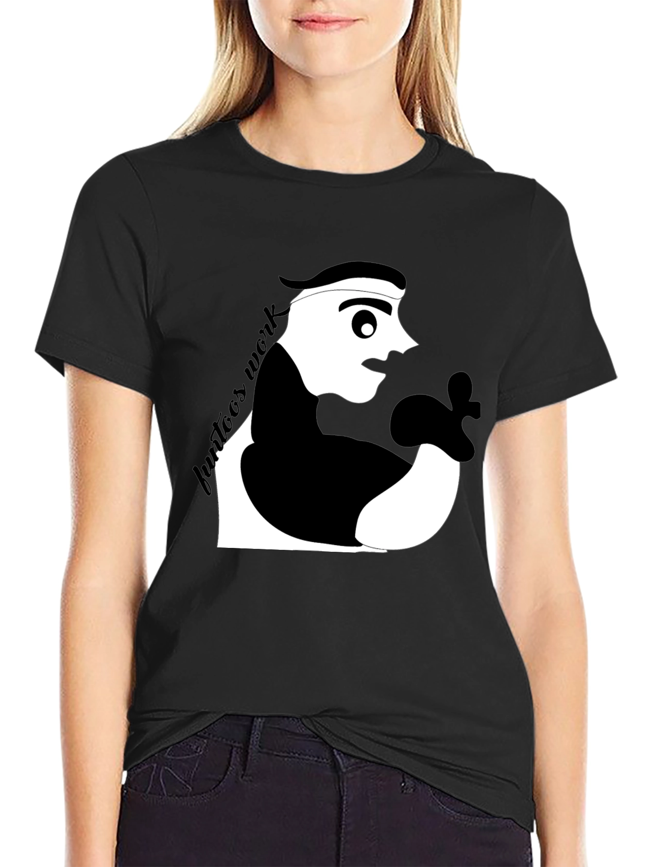 Black Cool Graphic Tee: Funtoon's Work Black T-Shirt view 2