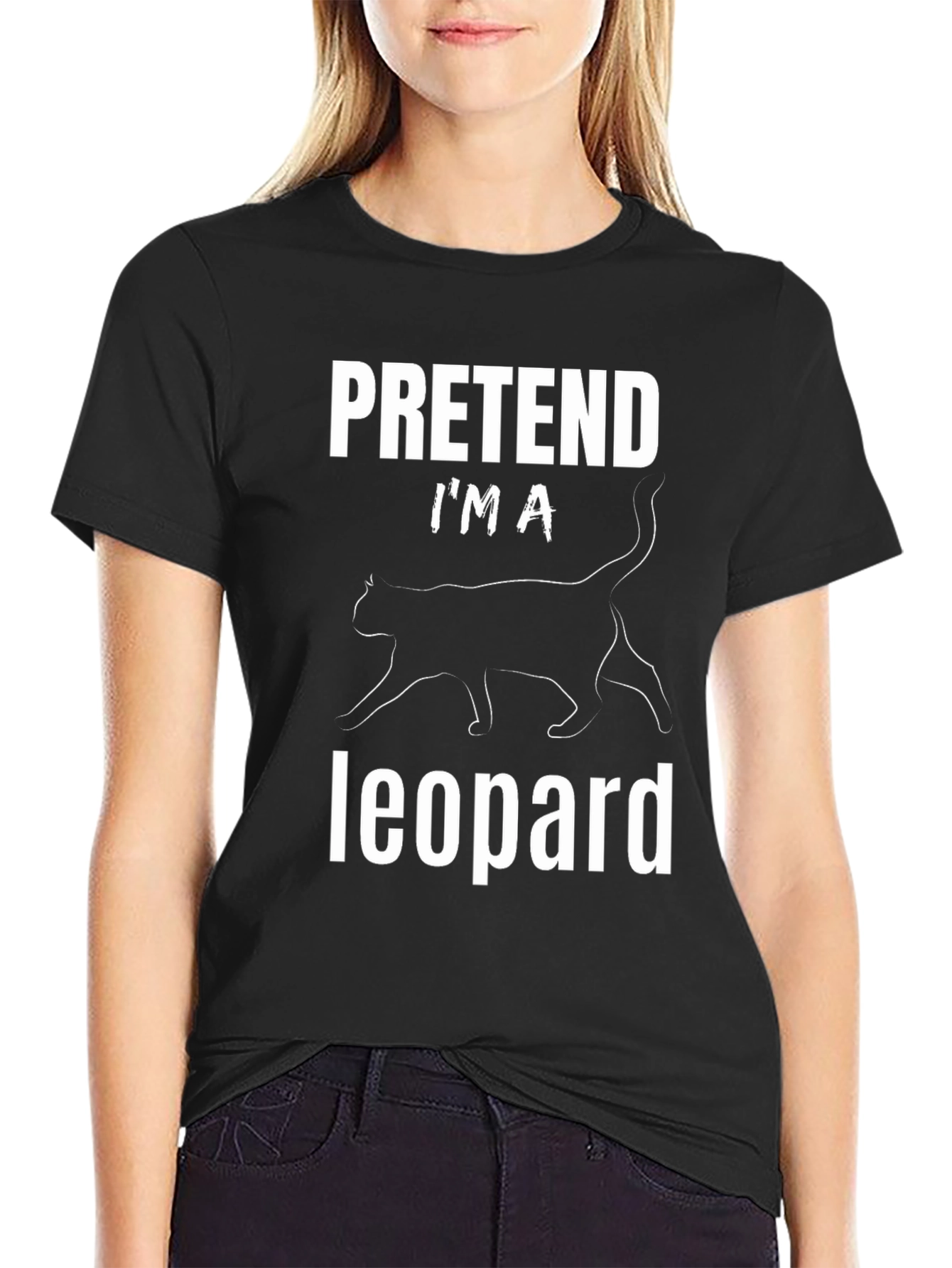 Black Pretend I'm A Leopard Funny Graphic Tee view 2