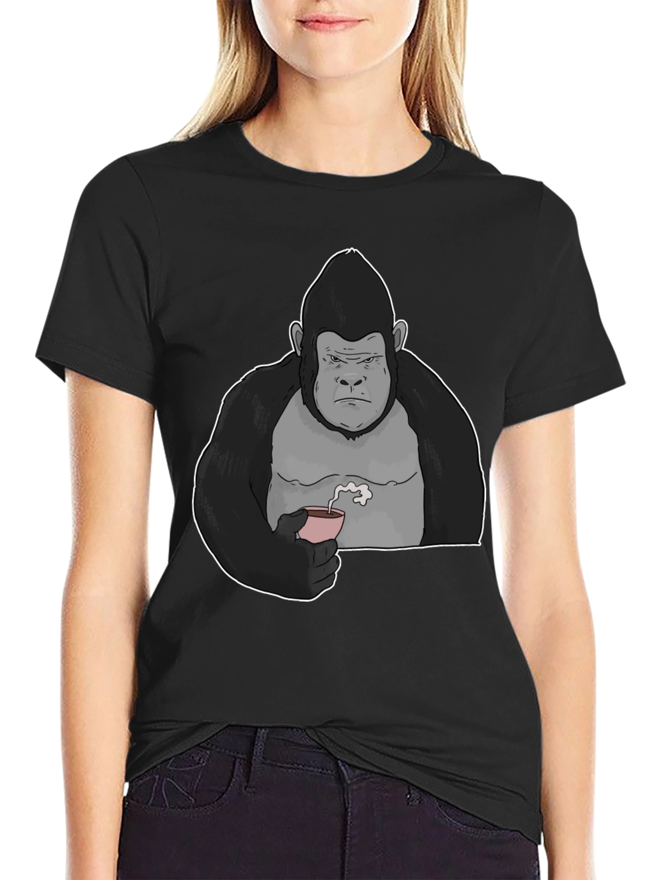 Black Gorilla Tea Sipping Graphic Tee - Black view 2