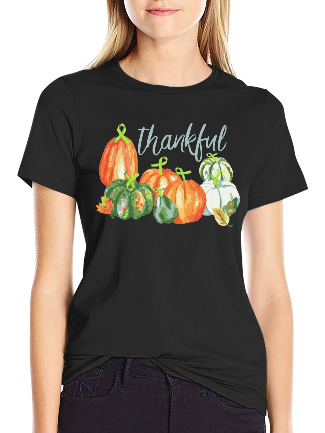 Black Thankful Pumpkin Patch Black T-Shirt Fall Season Tee view 2