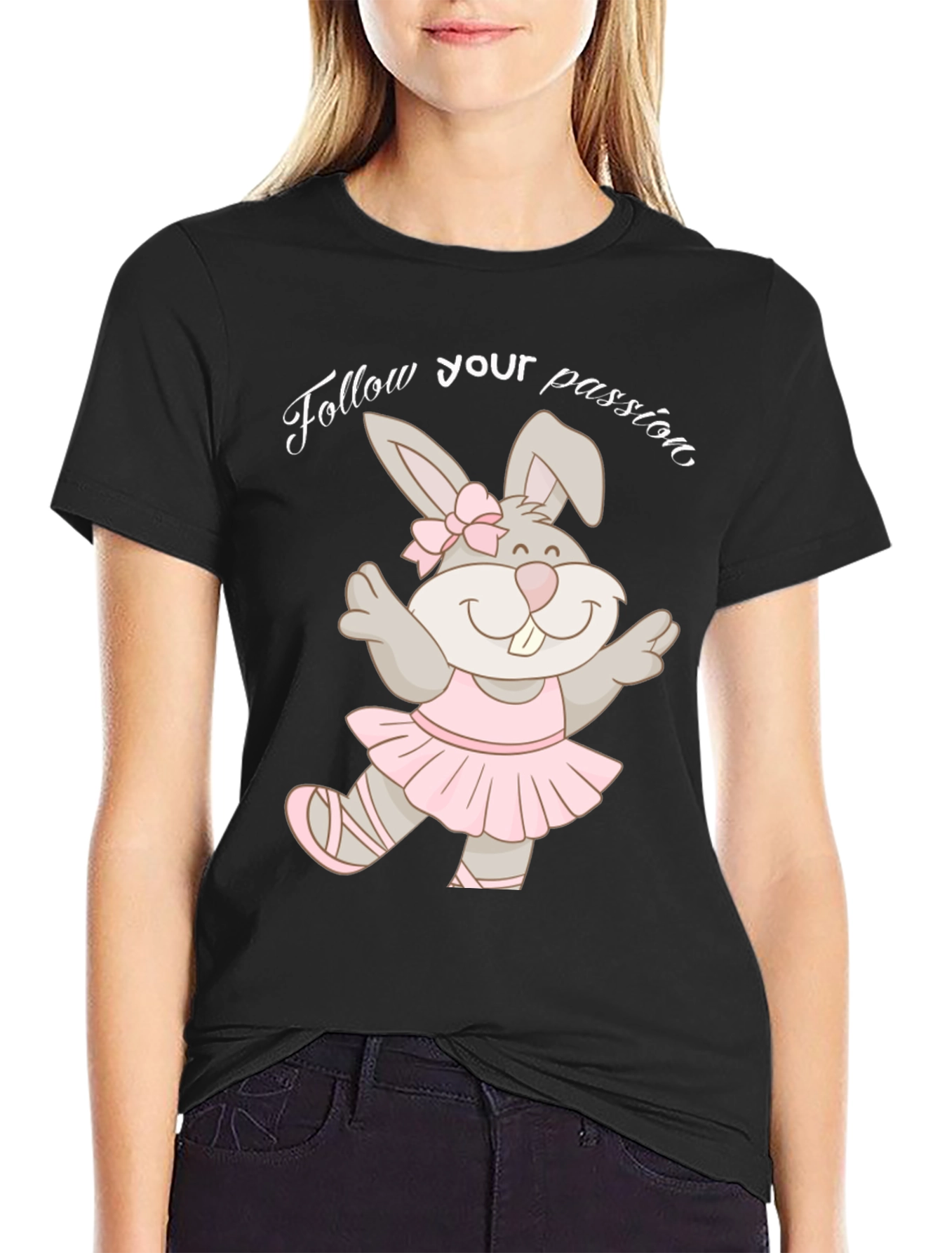 Black Dancing Bunny T-Shirt - Follow Your Passion! view 2