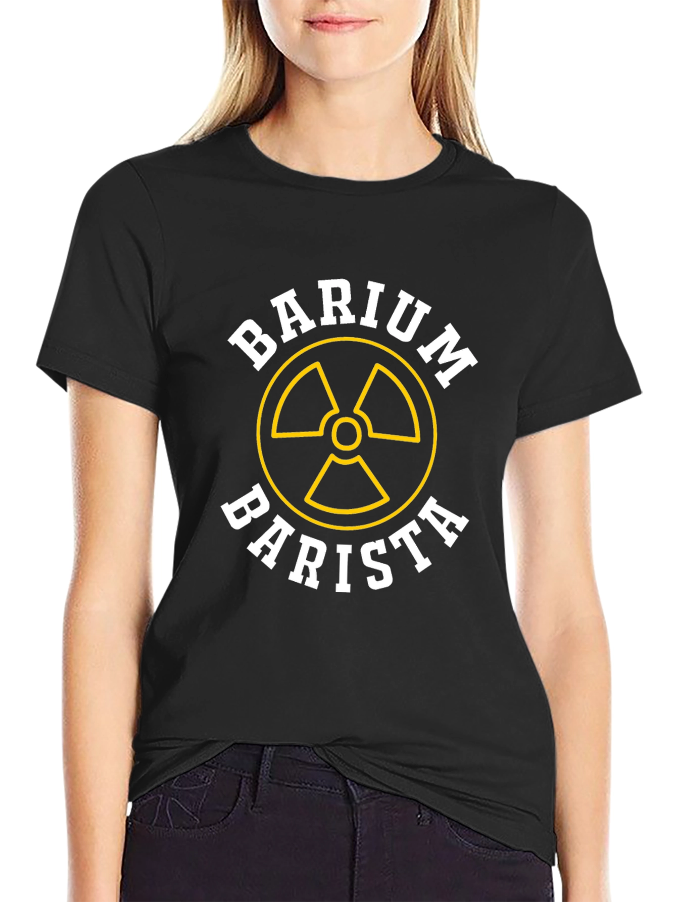 Black Barium Barista Funny T-Shirt Radioactive Cafe Pun view 2