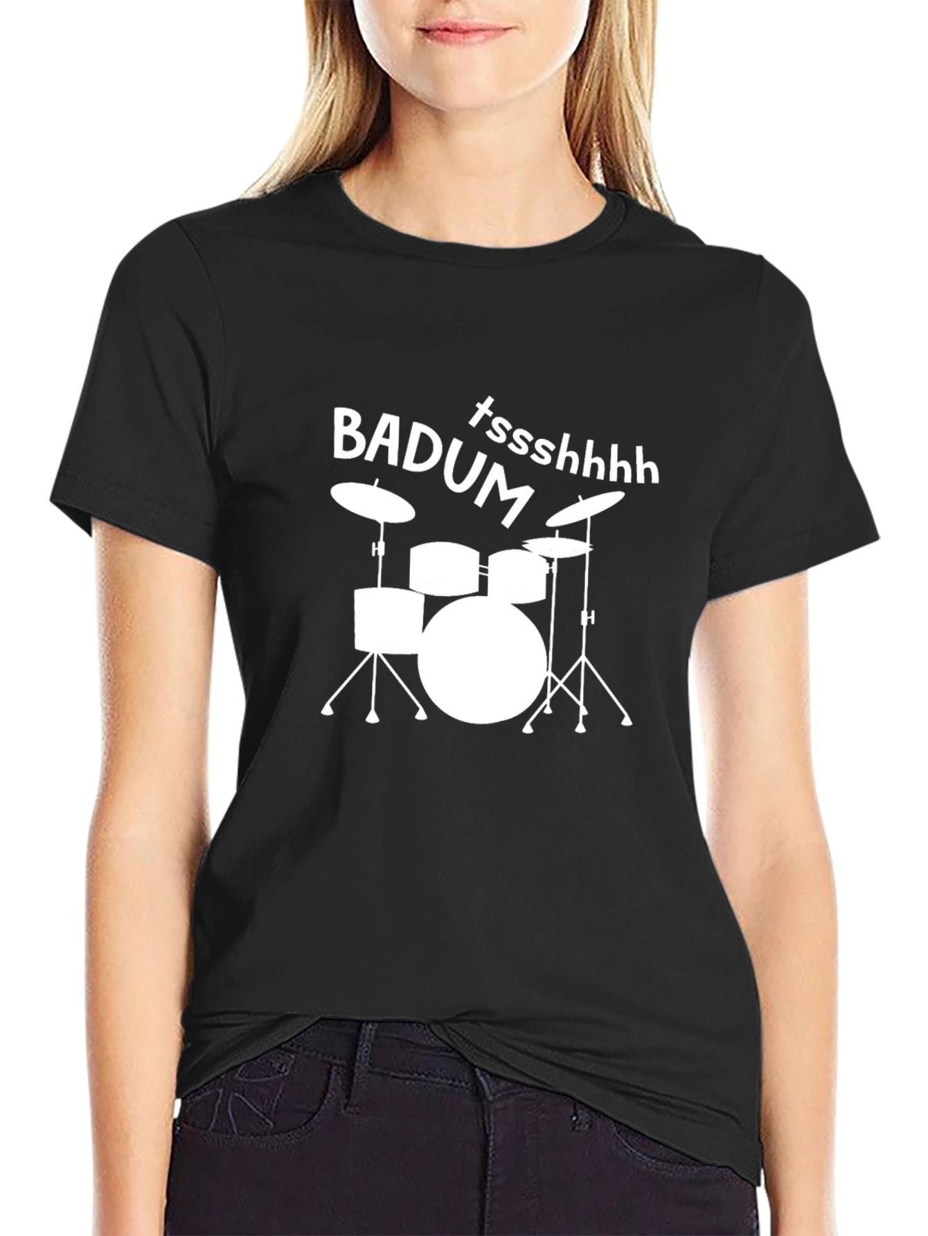Black Drum Kit T-Shirt: Badum Tssshhhh Graphic Tee view 2