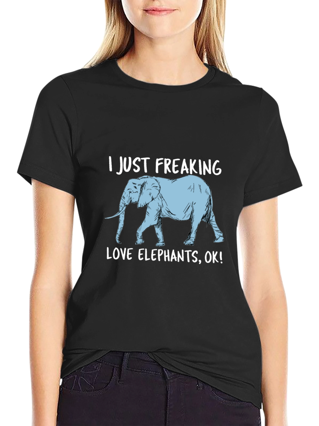 Black I Just Freaking Love Elephants Graphic Tee view 2