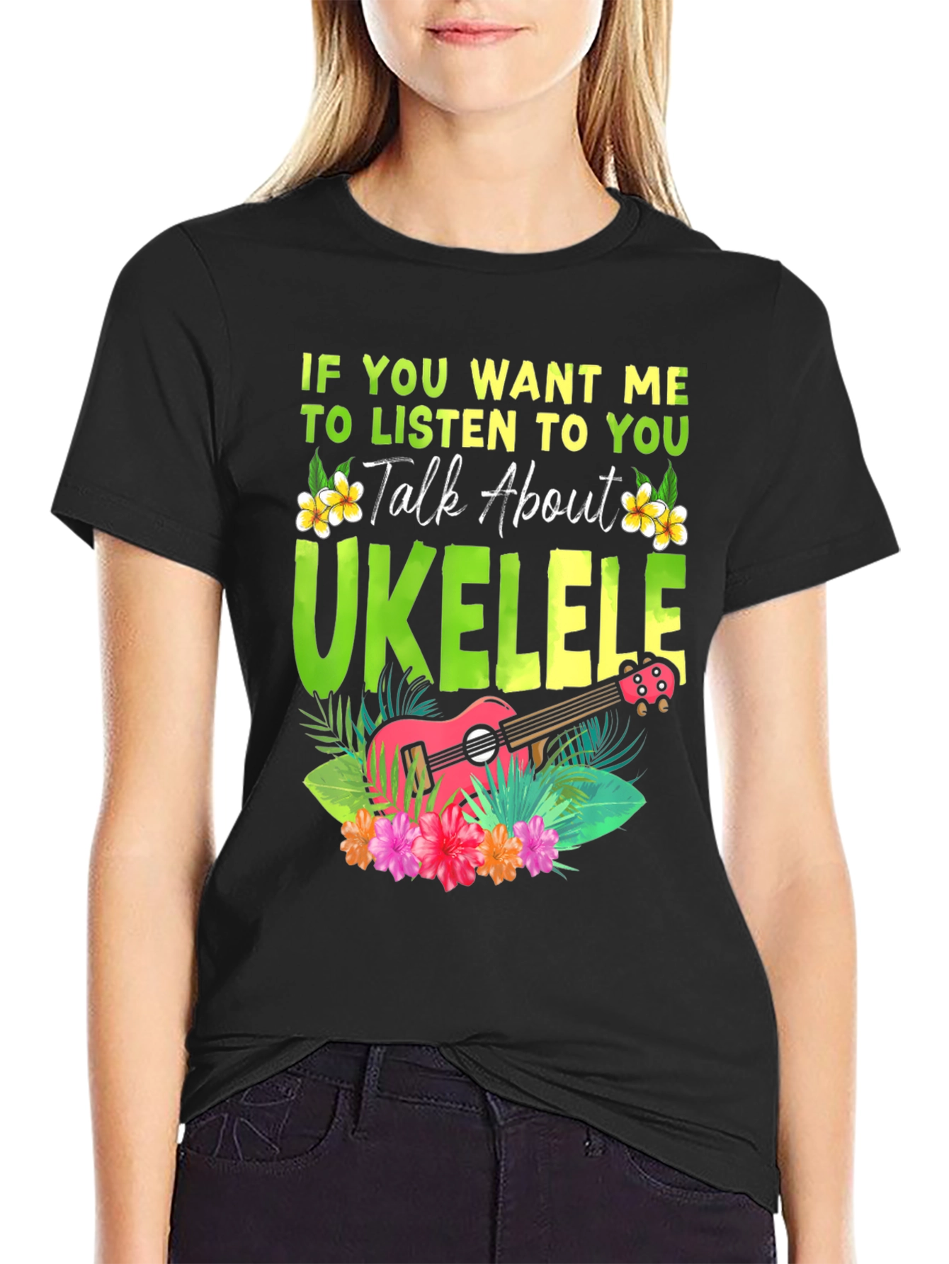 Black Ukulele Lover T-Shirt - Talk About Ukulele Tee view 2