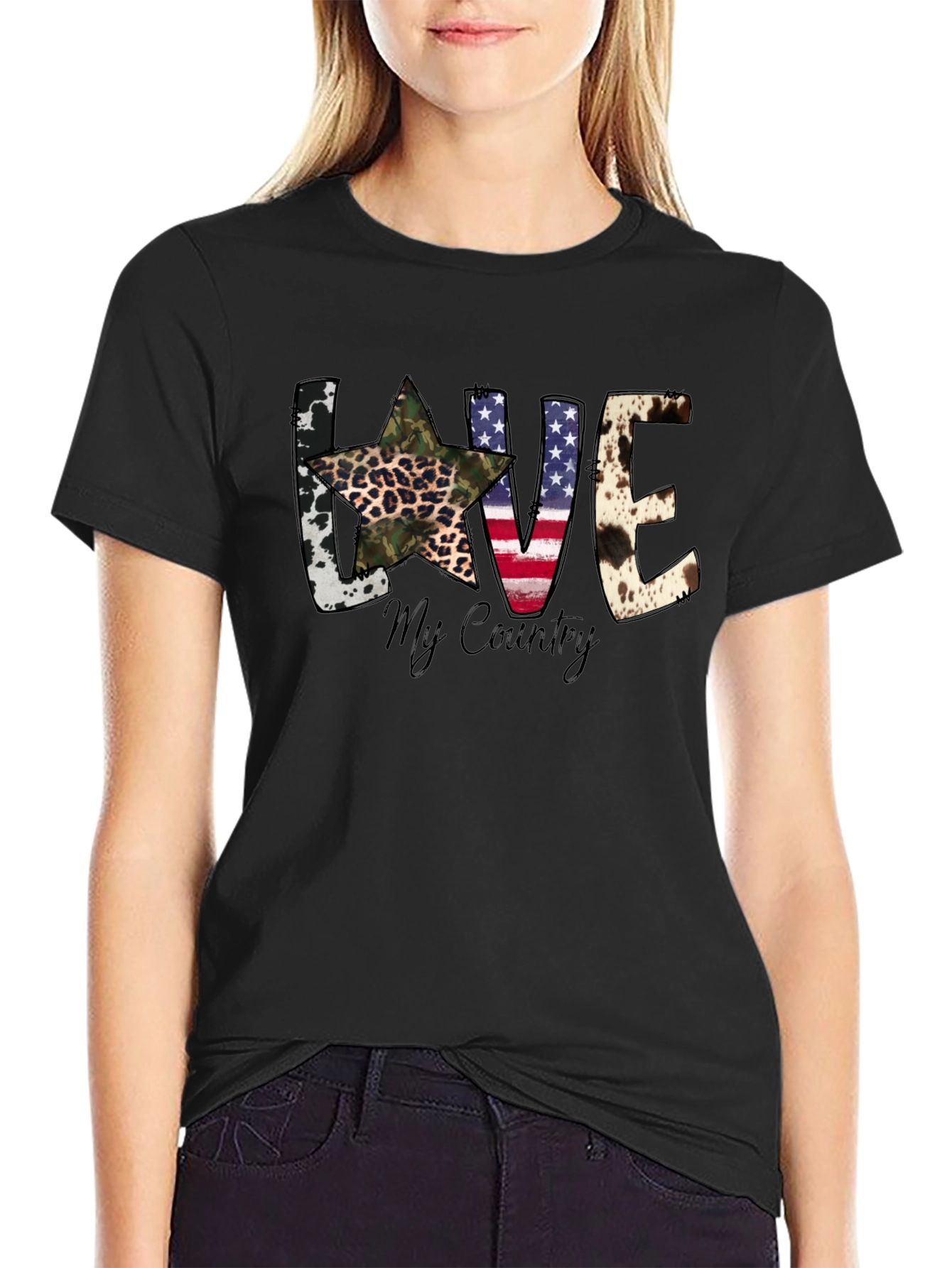 Black Love My Country Patriotic T-Shirt view 2