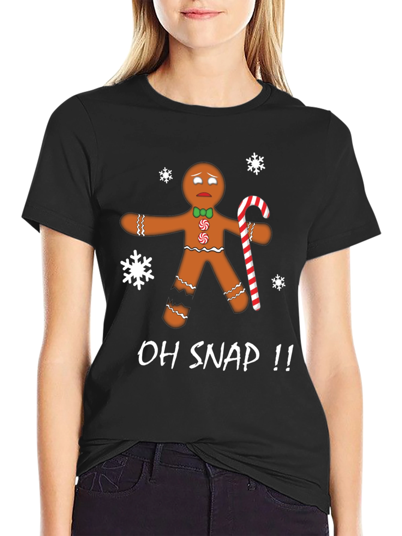 Black Oh Snap Gingerbread T-Shirt - Christmas Holiday Tee view 2