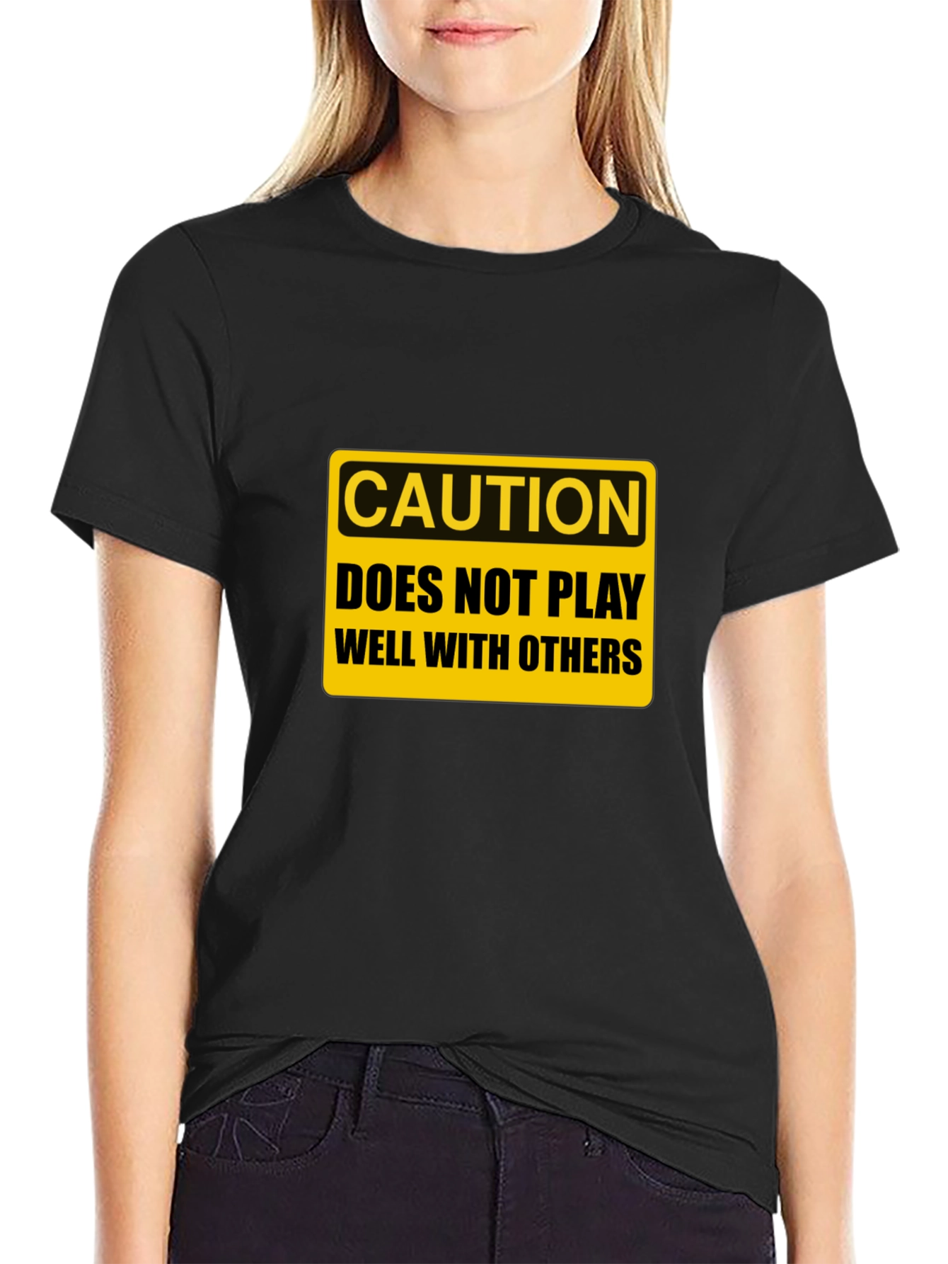 Black Caution: Does Not Play Well With Others - Graphic Tee view 2