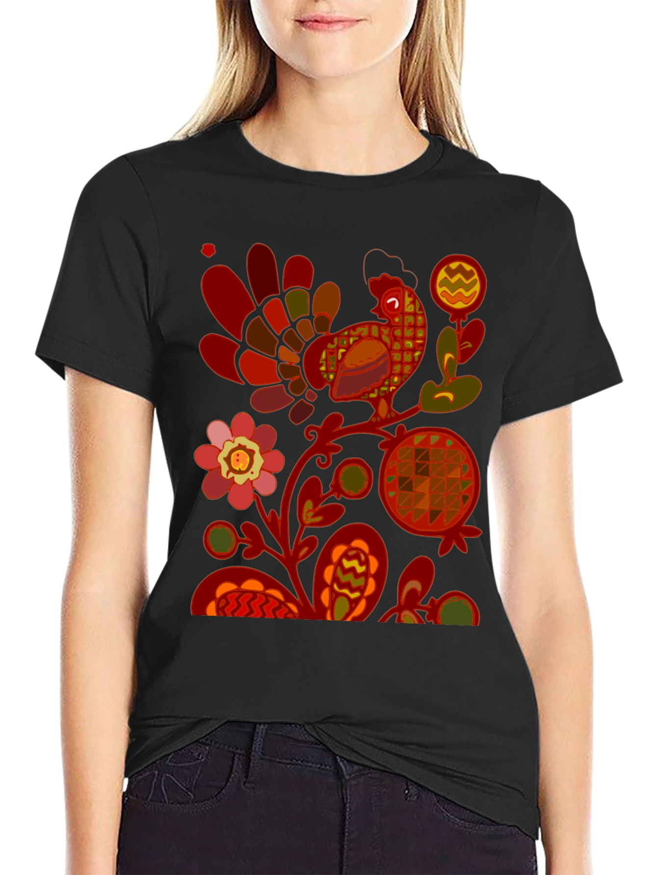 Retro Rooster Graphic Tee - Black Cotton Blend - 2