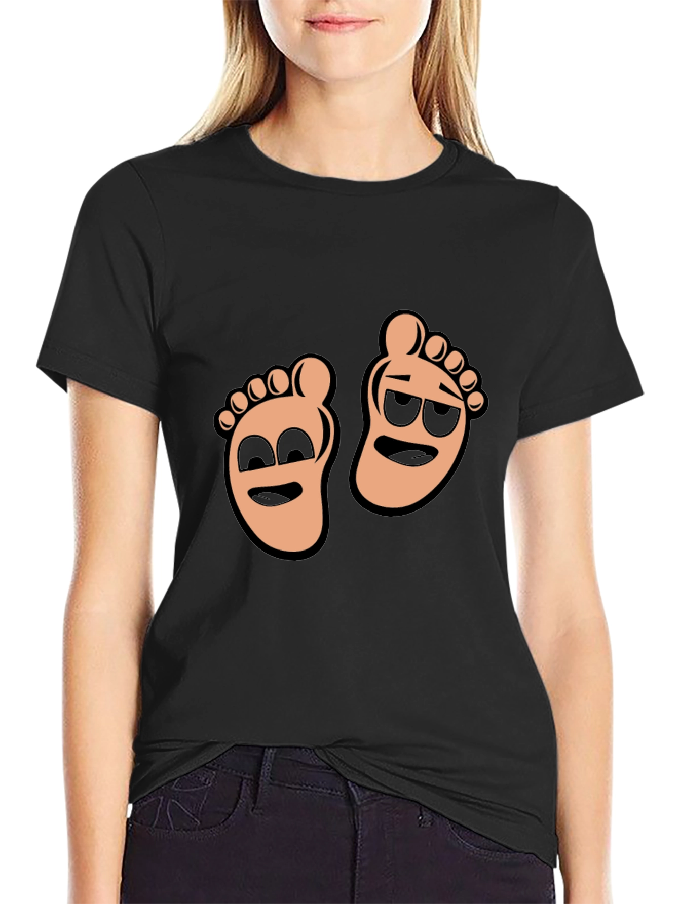 Black Cartoon Feet Graphic T-Shirt - Black view 2