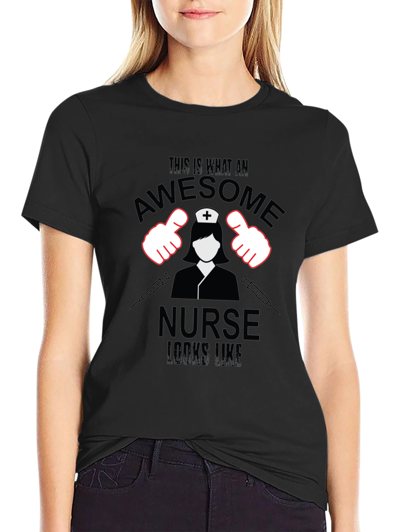 Black Awesome Nurse T-Shirt - Black Cotton Tee view 2